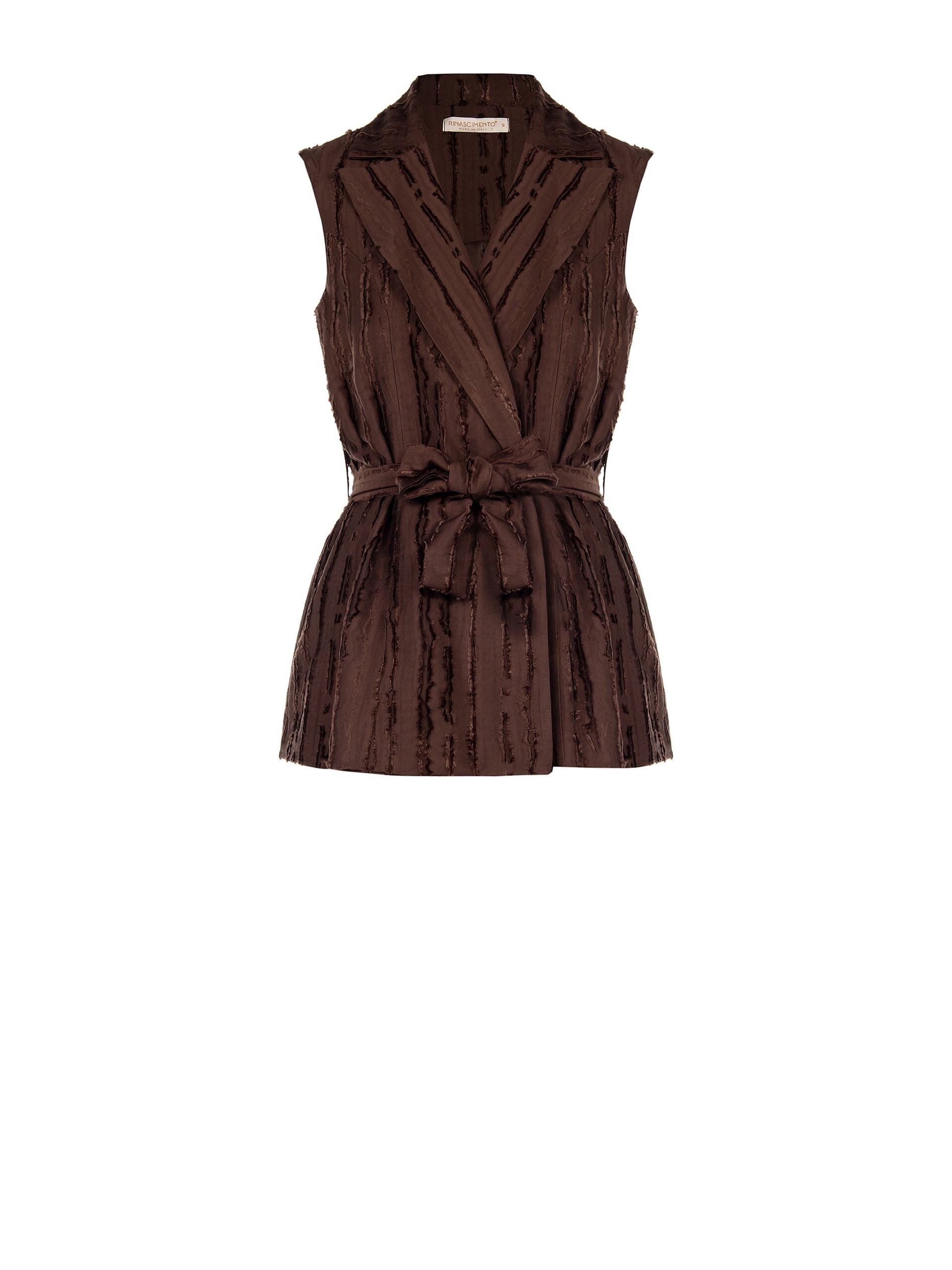 Frayed Striped Viscose Mix Long Waistcoat with Coordinated Belt Rinascimento