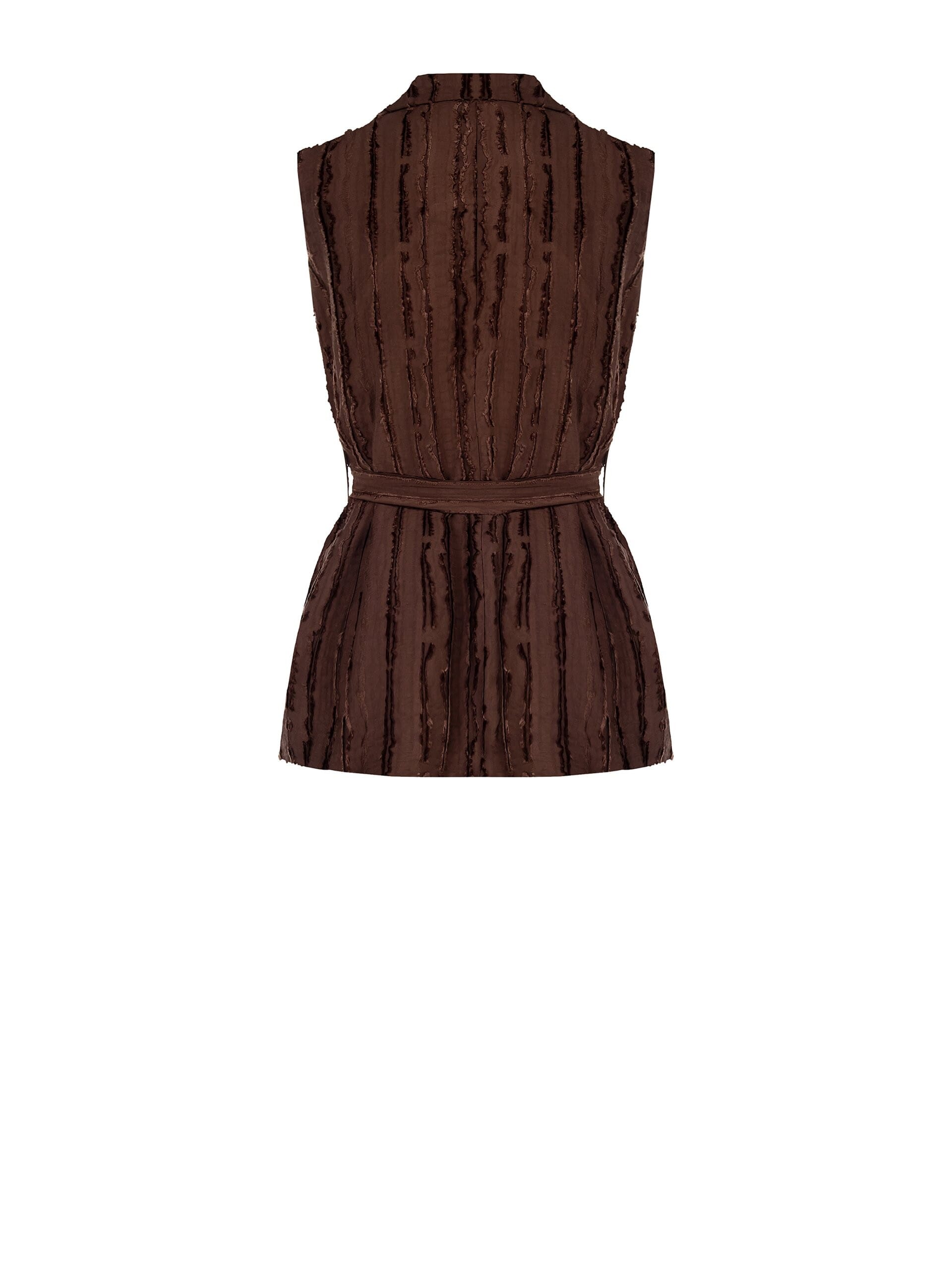 Frayed Striped Viscose Mix Long Waistcoat with Coordinated Belt Rinascimento