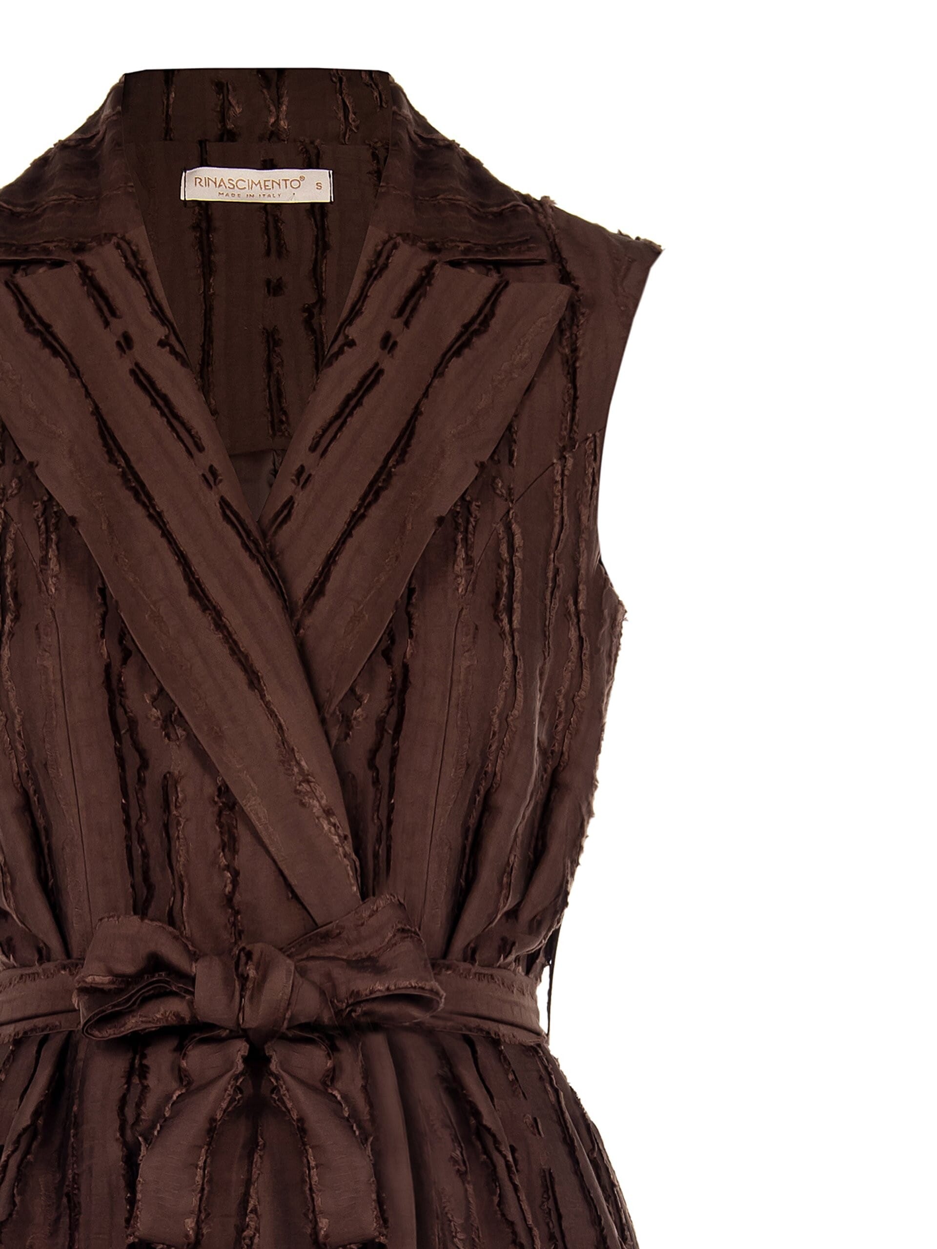 Frayed Striped Viscose Mix Long Waistcoat with Coordinated Belt Rinascimento