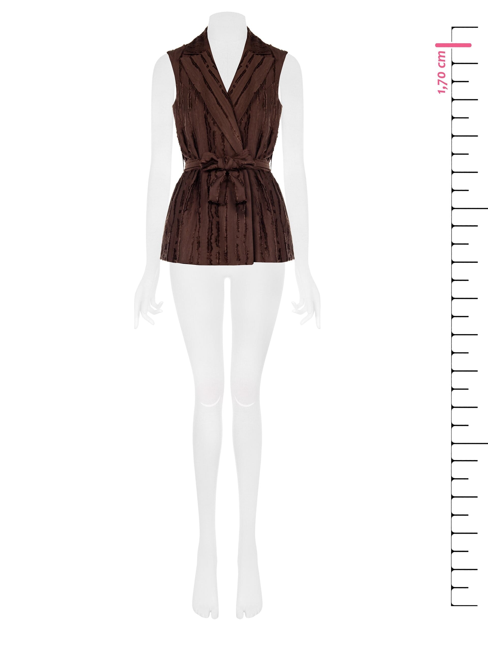 Frayed Striped Viscose Mix Long Waistcoat with Coordinated Belt Rinascimento