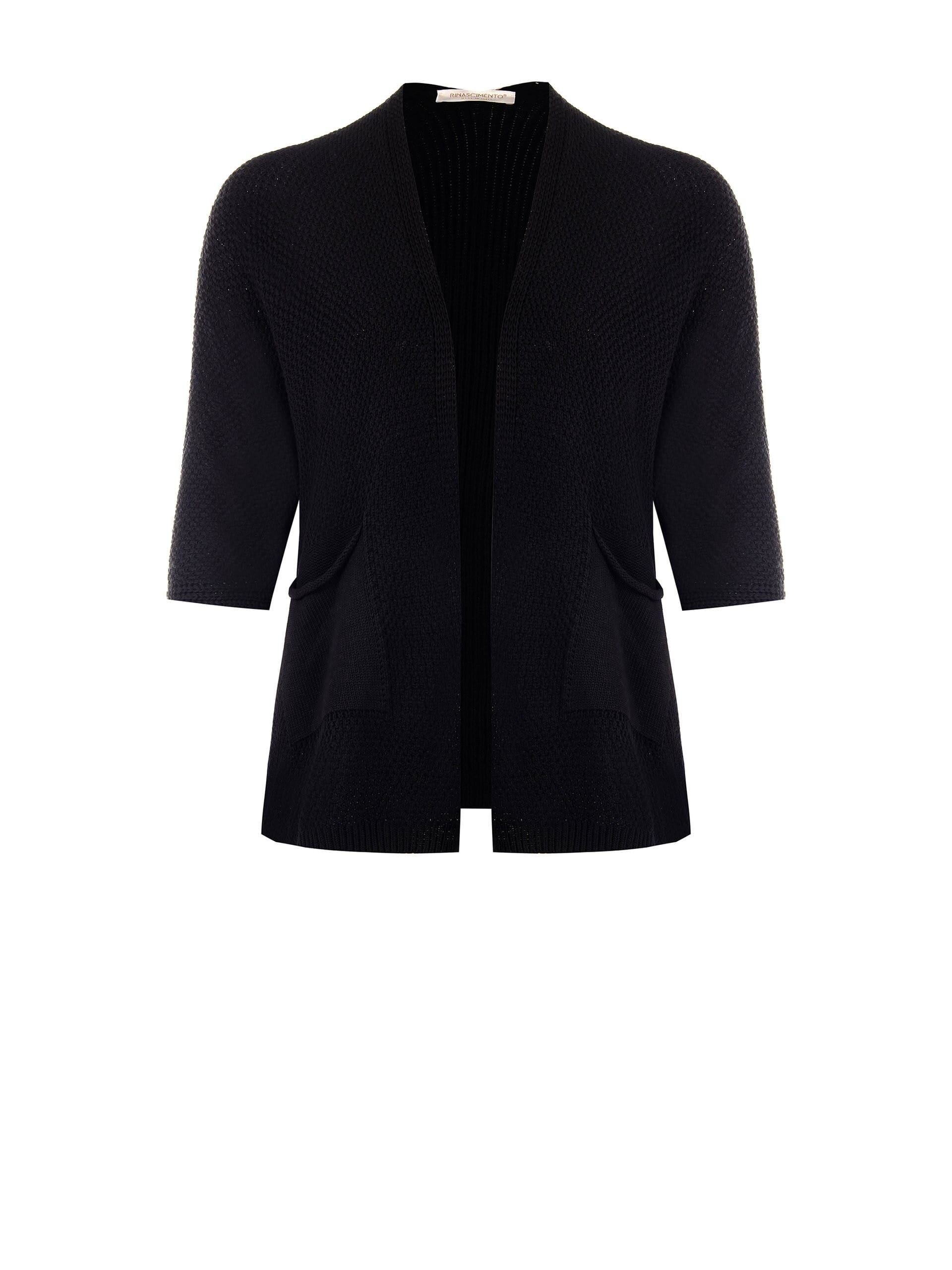 Rinascimento Curvy Open Cardigan In Cotton Blend Woven And Perforated Knit With Pockets