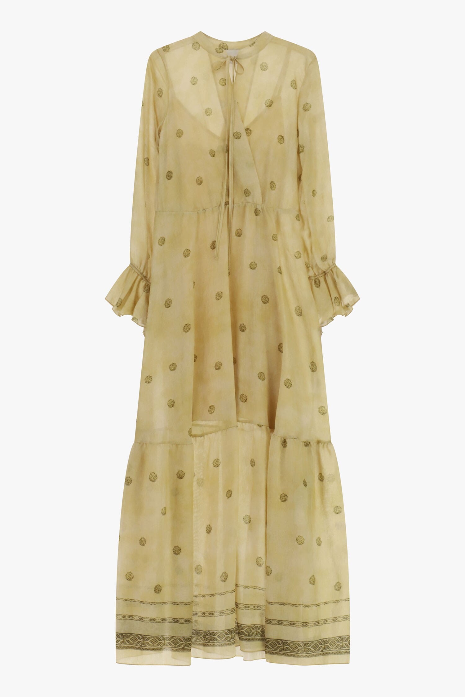 Long Dress With Polka Dot Print And Dixie Ruffle Cuffs