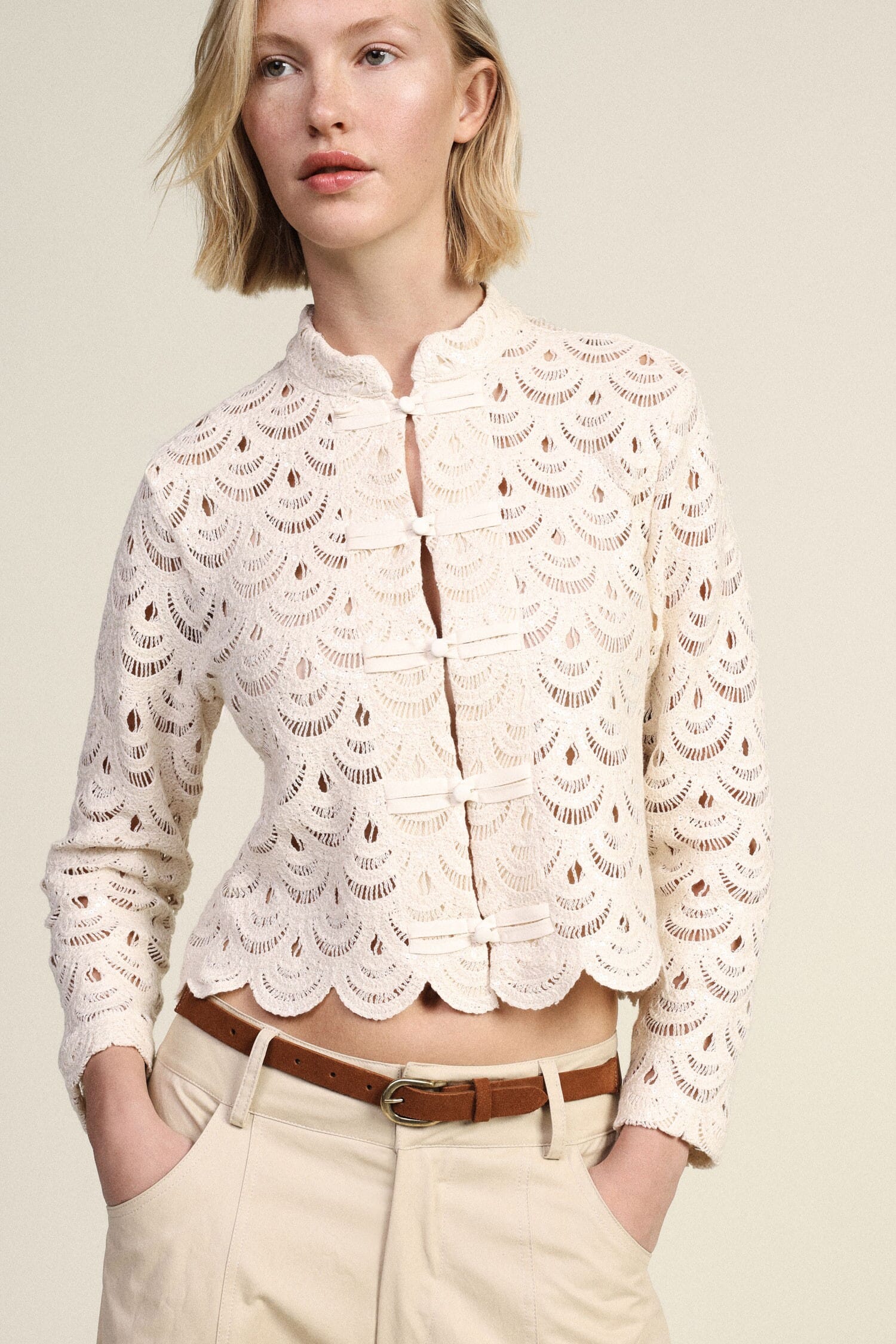 Lace Shirt With Scalloped Profiles And Dixie Buttons
