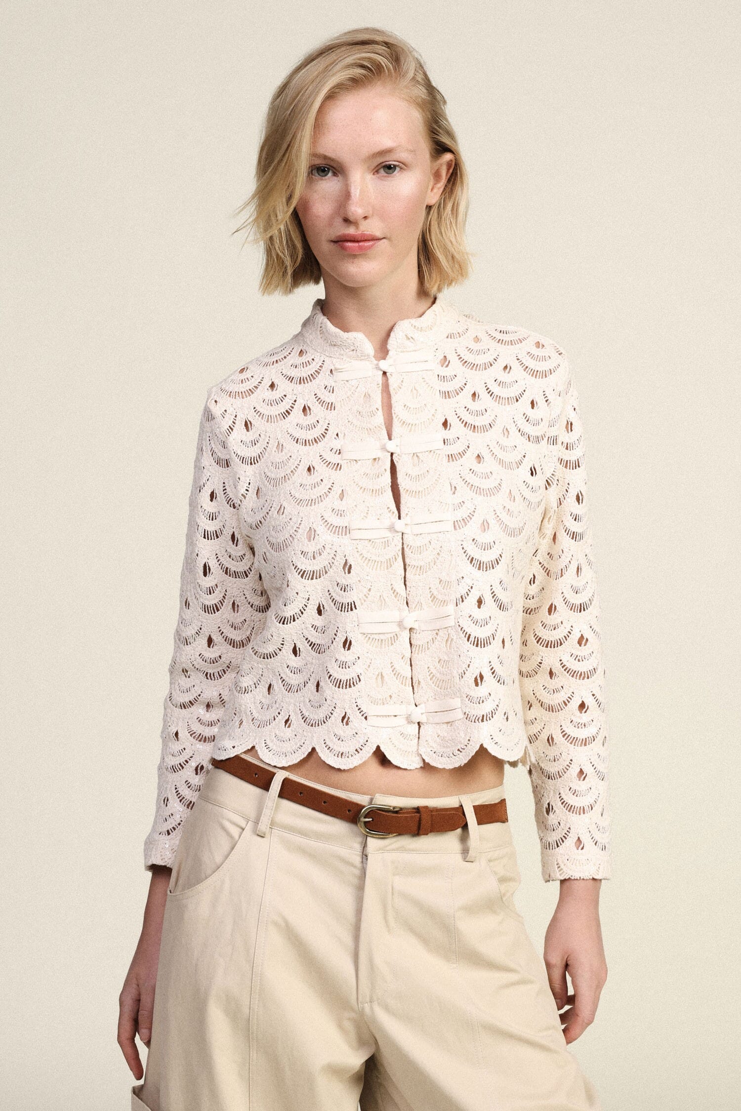 Lace Shirt With Scalloped Profiles And Dixie Buttons