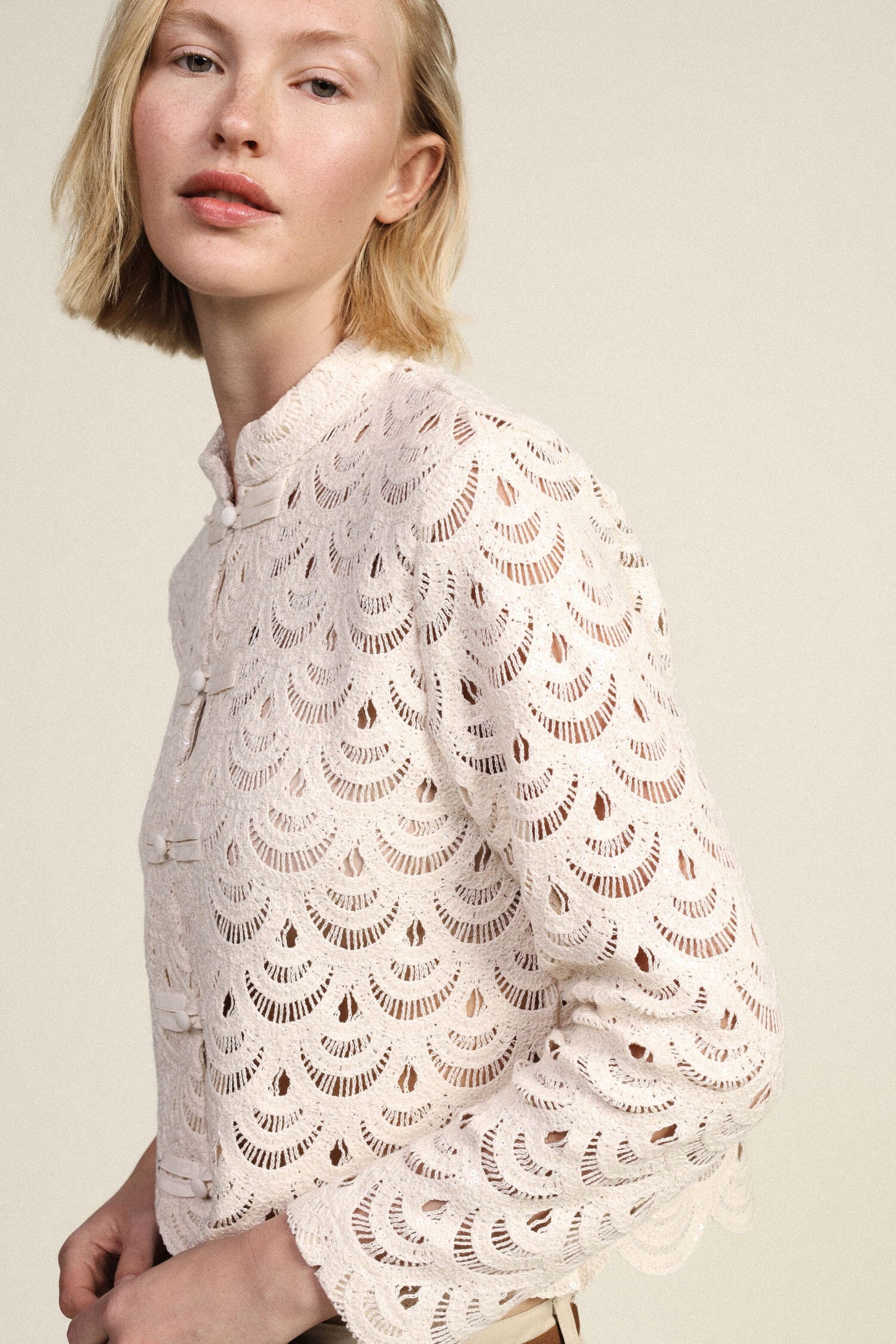 Lace Shirt With Scalloped Profiles And Dixie Buttons
