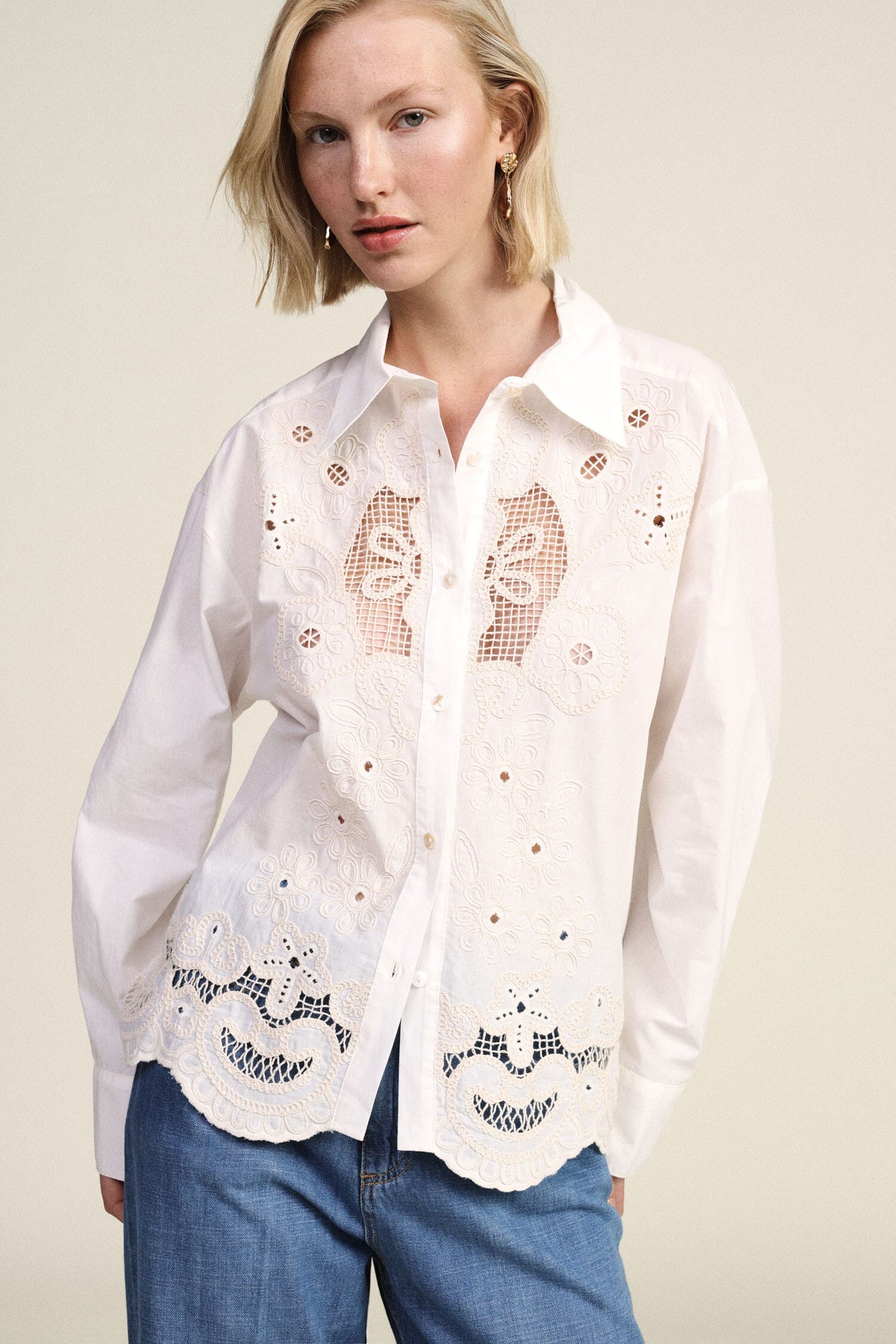 Camicia Ricamata Con Motivo Floreale Ampio Dixie