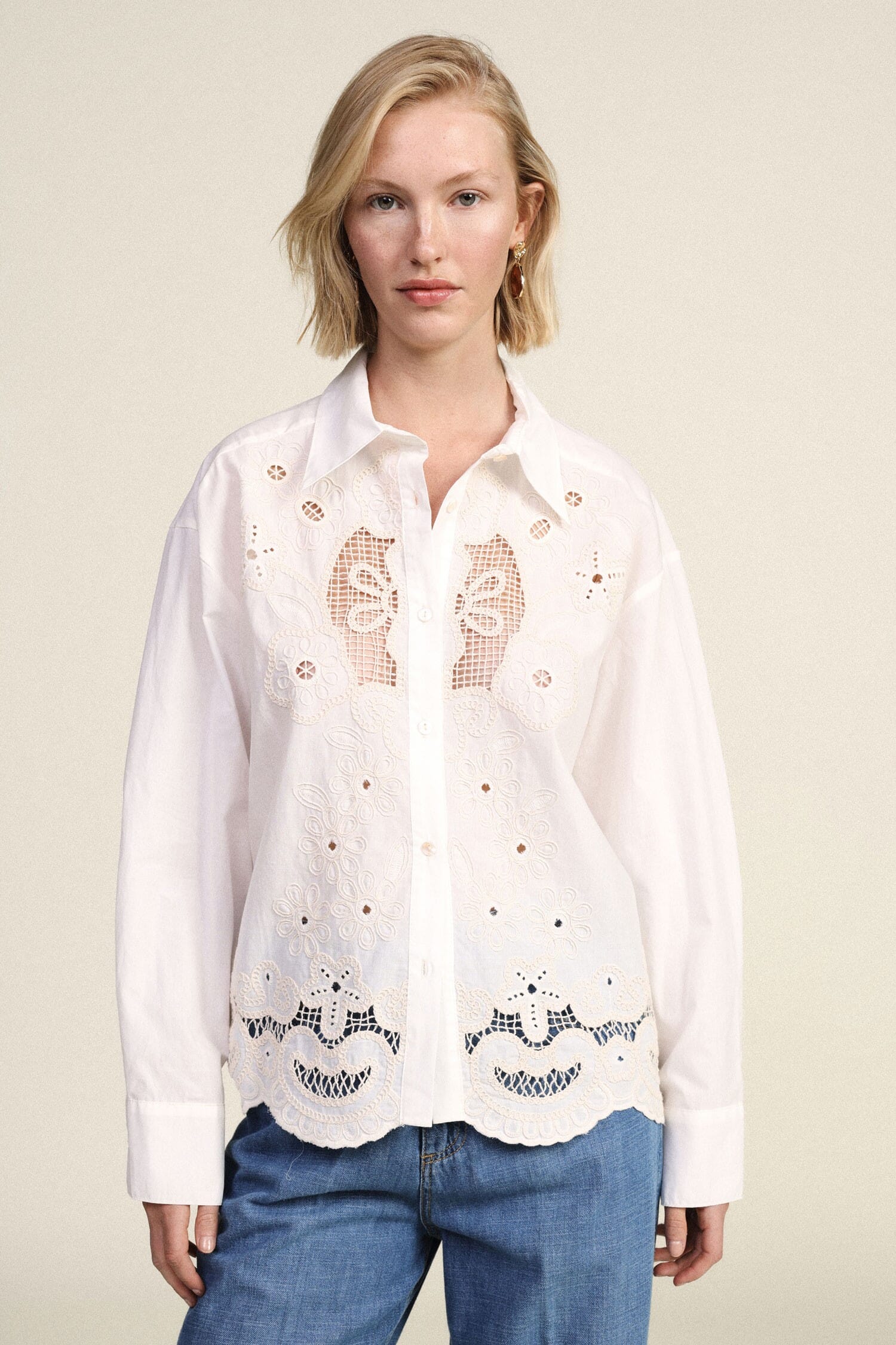 Camicia Ricamata Con Motivo Floreale Ampio Dixie