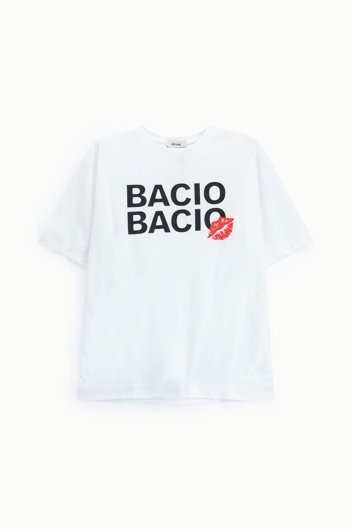 Crew Neck T-Shirt with Kiss Print and Dixie Lips Motif