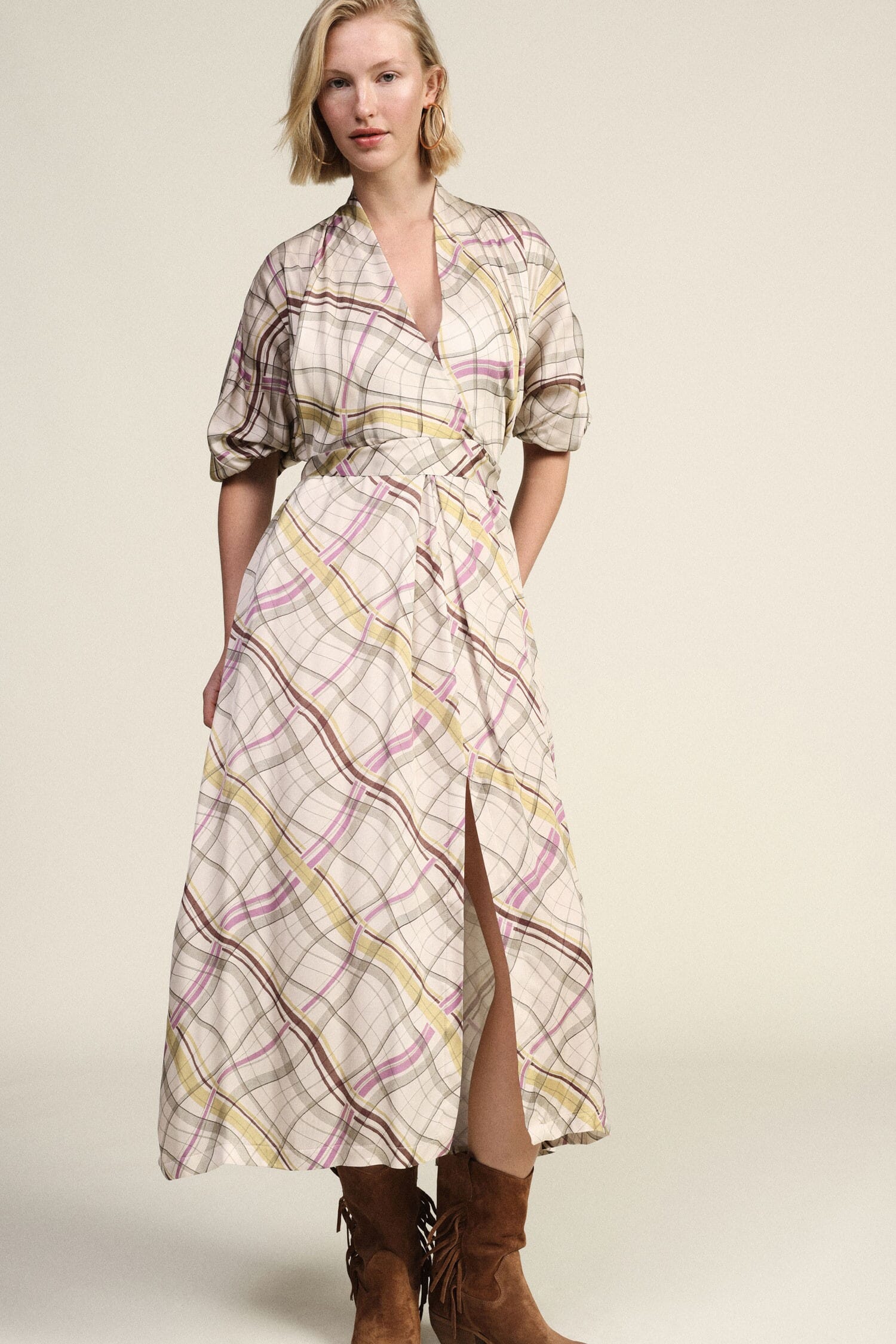 Long Crisscross Dress With Checkered Pattern Dixie