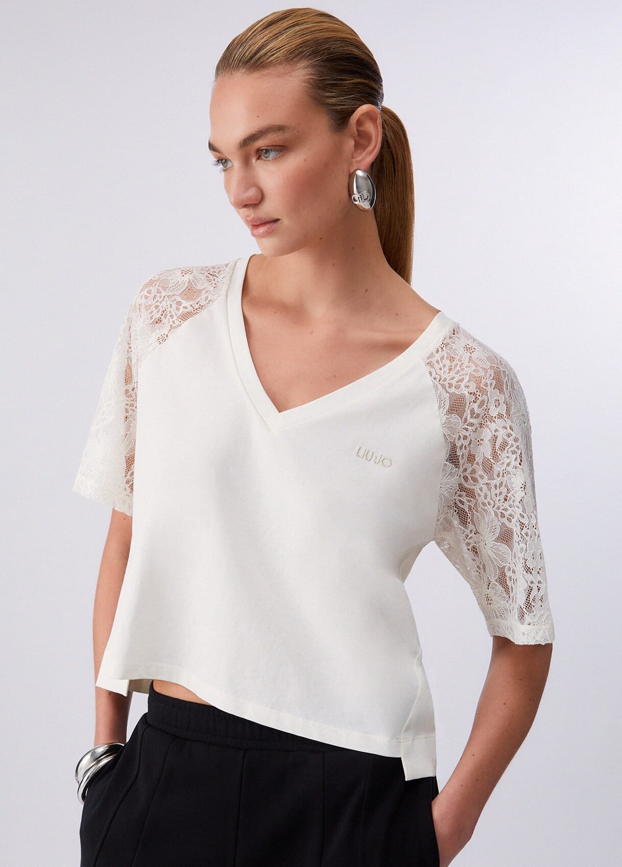 T-Shirt Con Dettagli In Pizzo Liu Jo