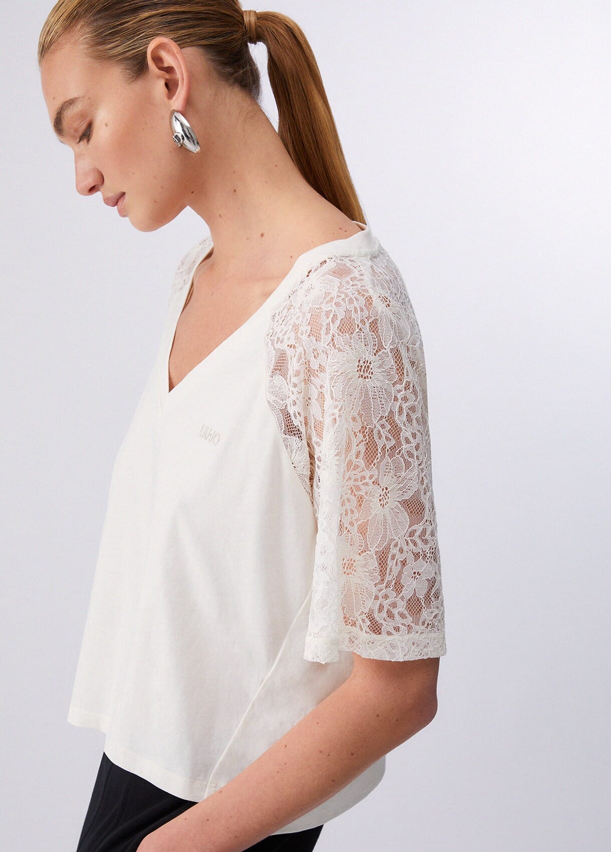T-Shirt Con Dettagli In Pizzo Liu Jo