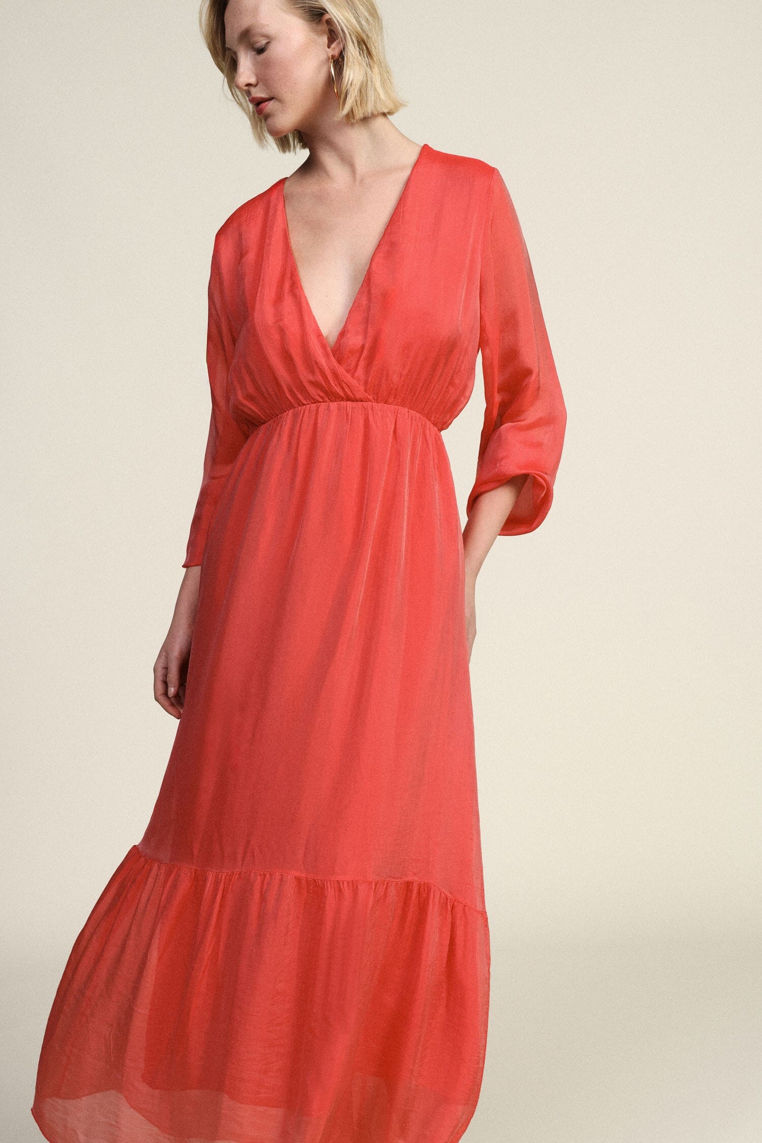 Abito Lungo Scollo A V Manica Lunga Leggero Dixie