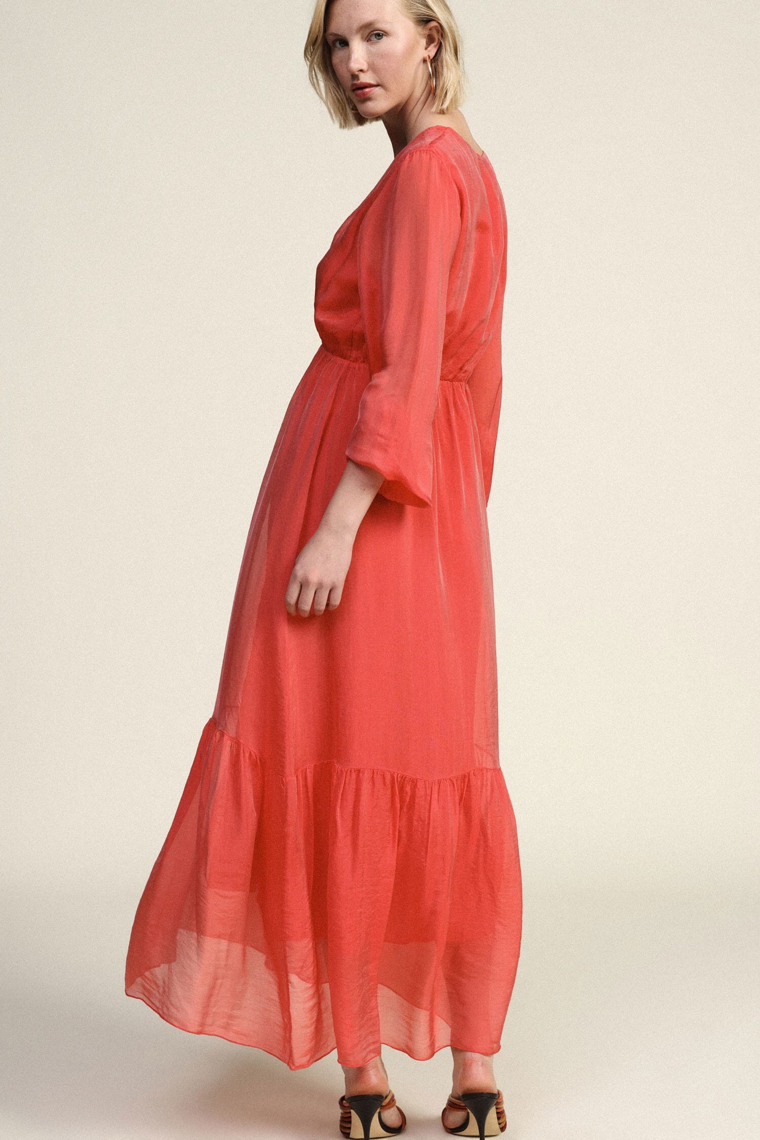 Abito Lungo Scollo A V Manica Lunga Leggero Dixie