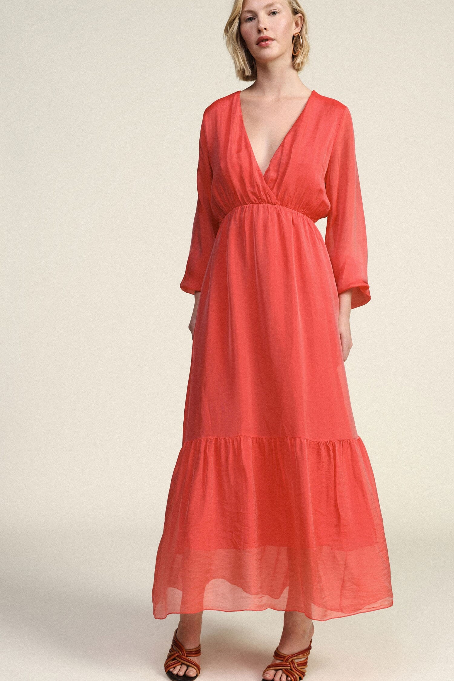 Abito Lungo Scollo A V Manica Lunga Leggero Dixie