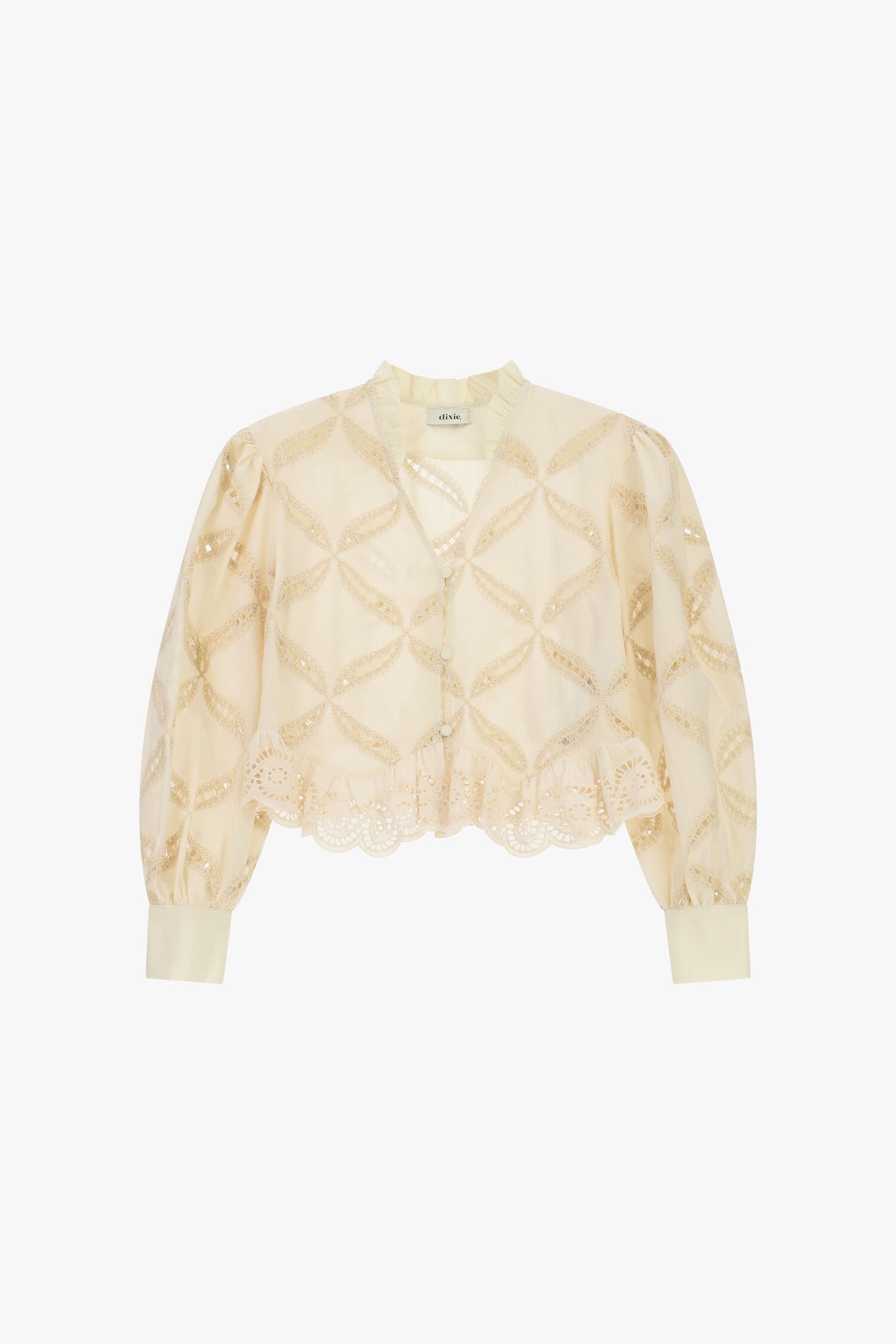 Embroidered Shirt With Wide Sleeves And Scalloped Hemline Dixie