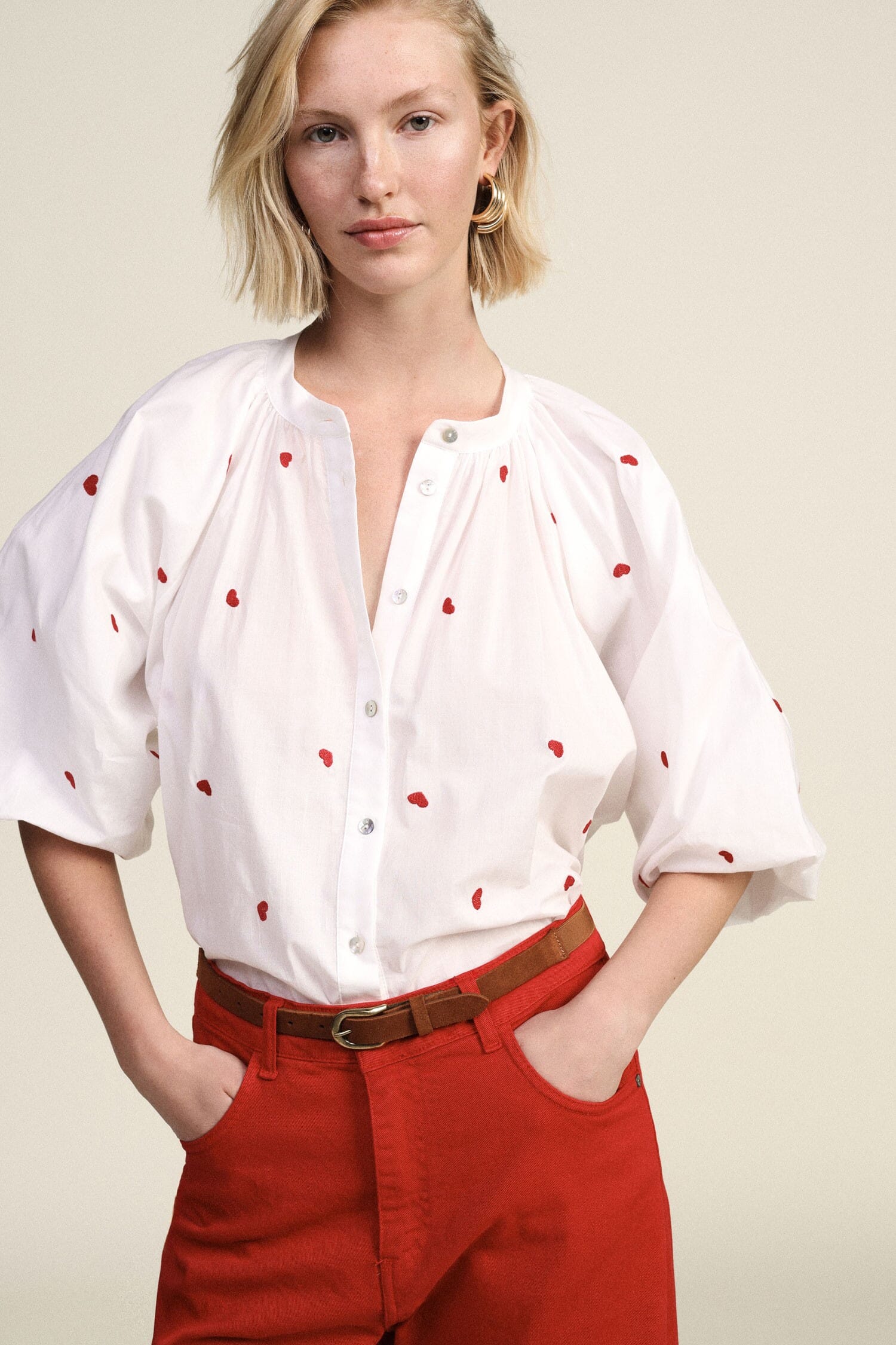 Wide Shirt With Short Sleeves And Embroidered Dixie Details