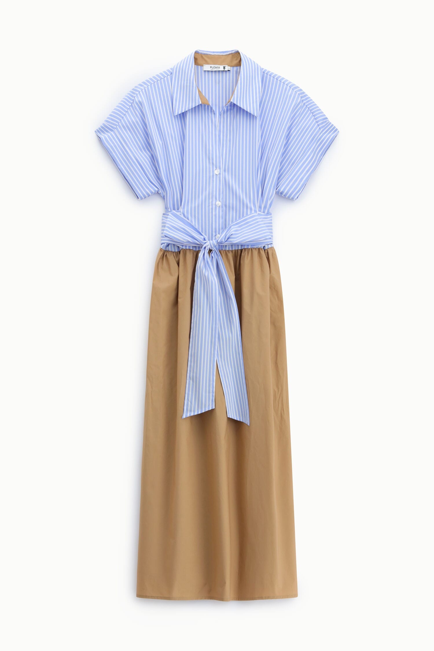 Long Dress With Striped Belt And Plain Skirt Please