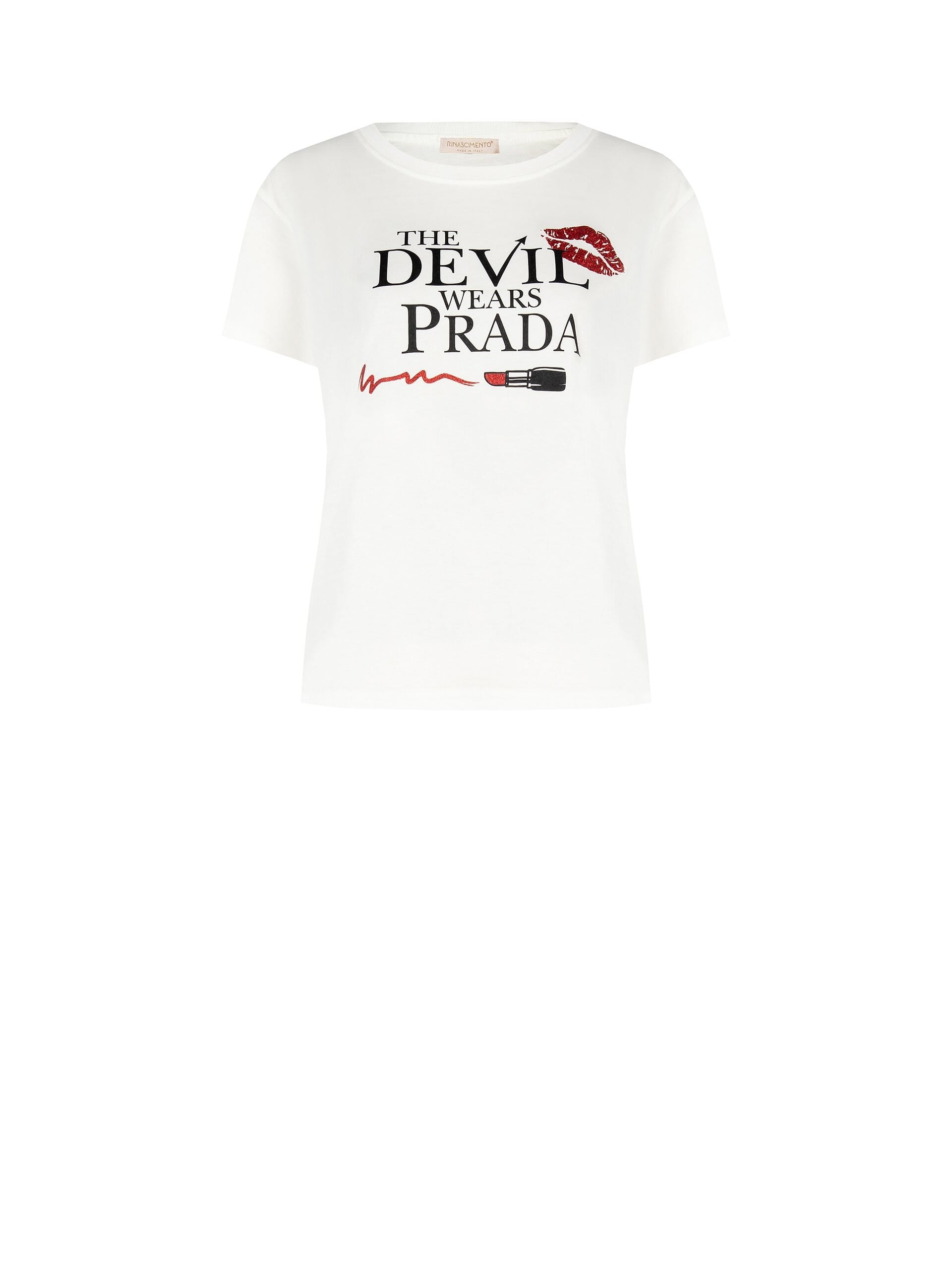 Regular Cotton T-Shirt The Devil Wears Prada Lipstick Print Rinascimento