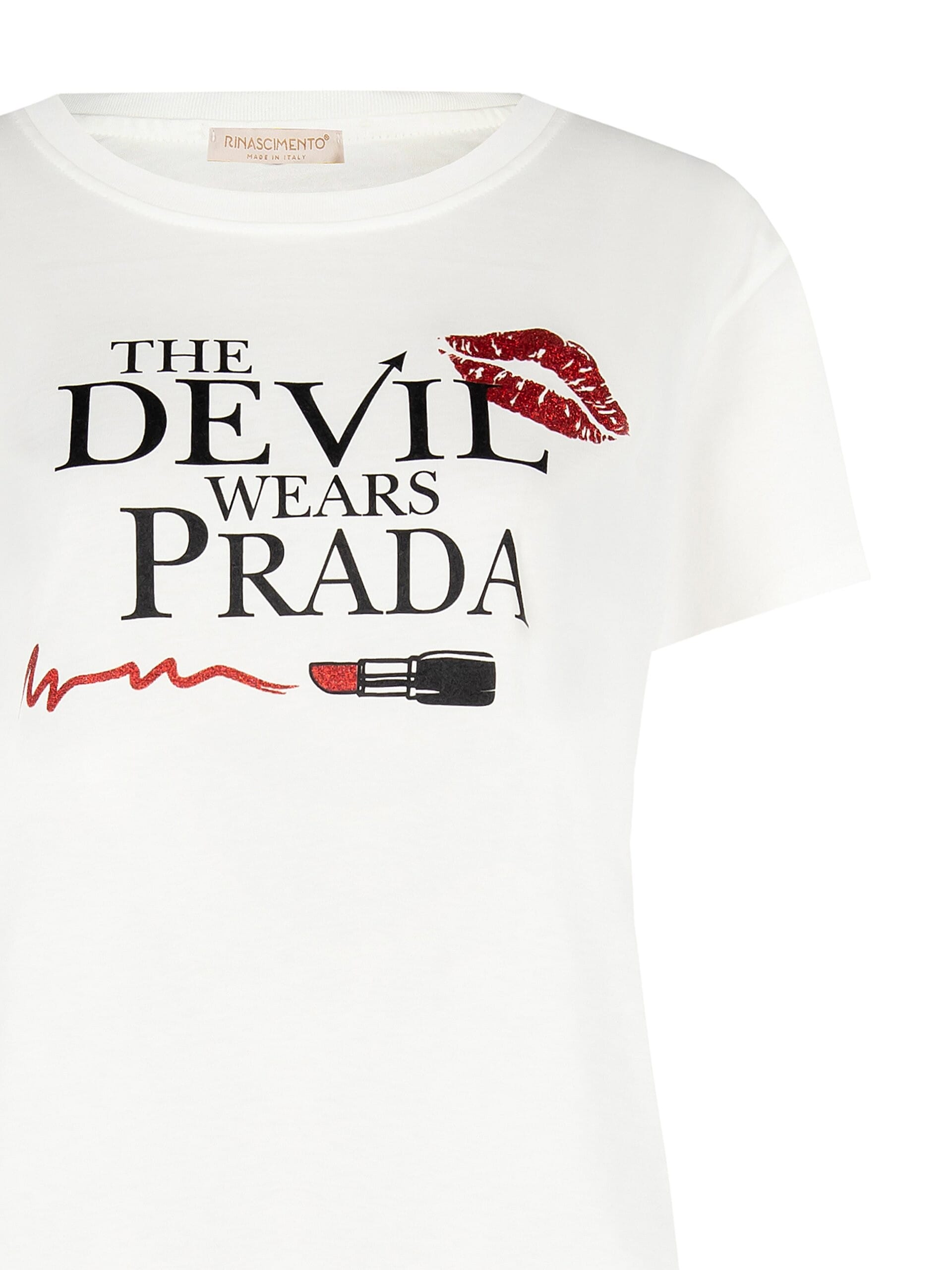 Regular Cotton T-Shirt The Devil Wears Prada Lipstick Print Rinascimento
