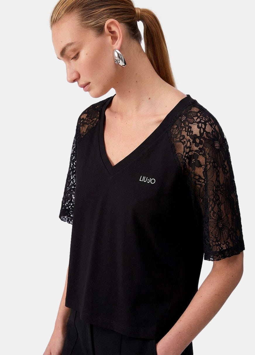 T-Shirt Con Dettagli In Pizzo Liu Jo
