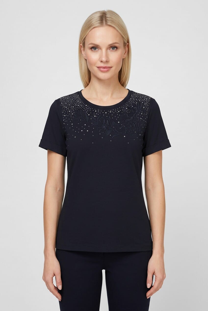 Liu Jo T-Shirt With Rhinestone And Floral Embroidery