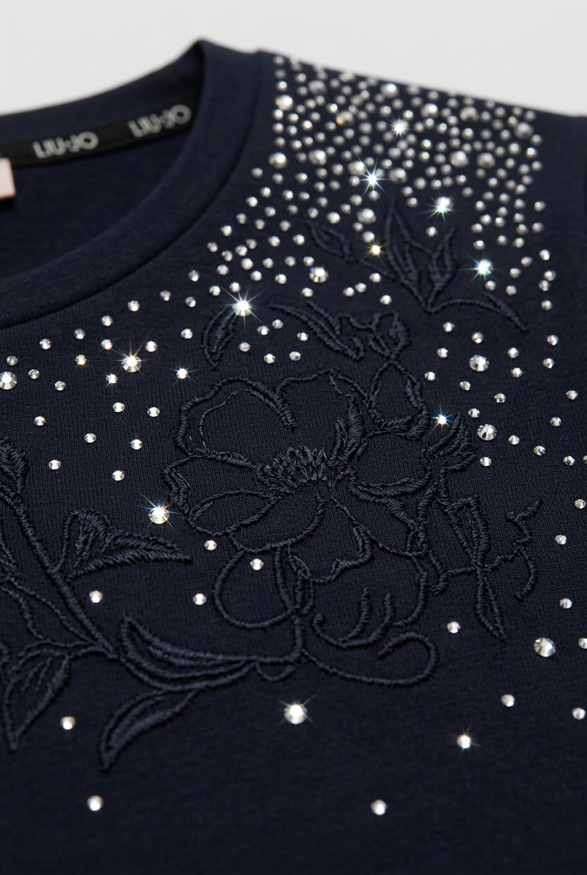 Liu Jo T-Shirt With Rhinestone And Floral Embroidery