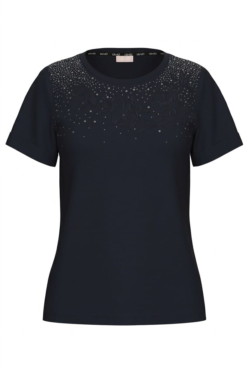 Liu Jo T-Shirt With Rhinestone And Floral Embroidery