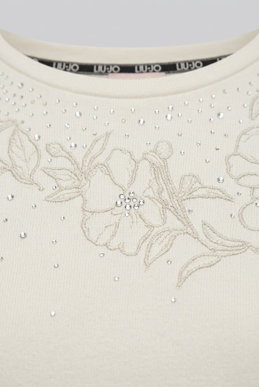 Liu Jo T-Shirt With Rhinestone And Floral Embroidery