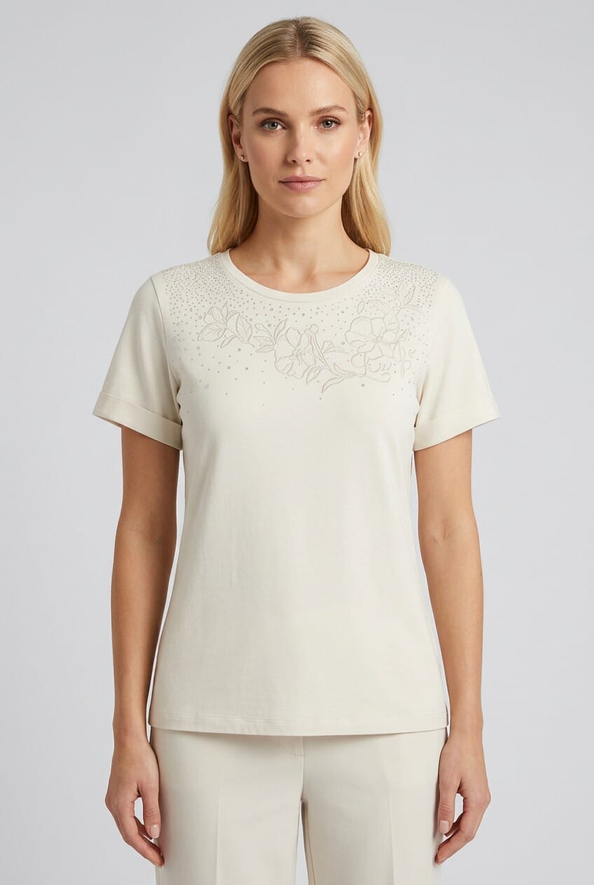 Liu Jo T-Shirt With Rhinestone And Floral Embroidery
