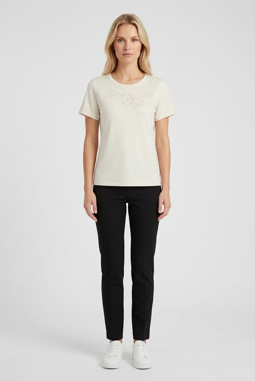 Liu Jo T-Shirt With Rhinestone And Floral Embroidery