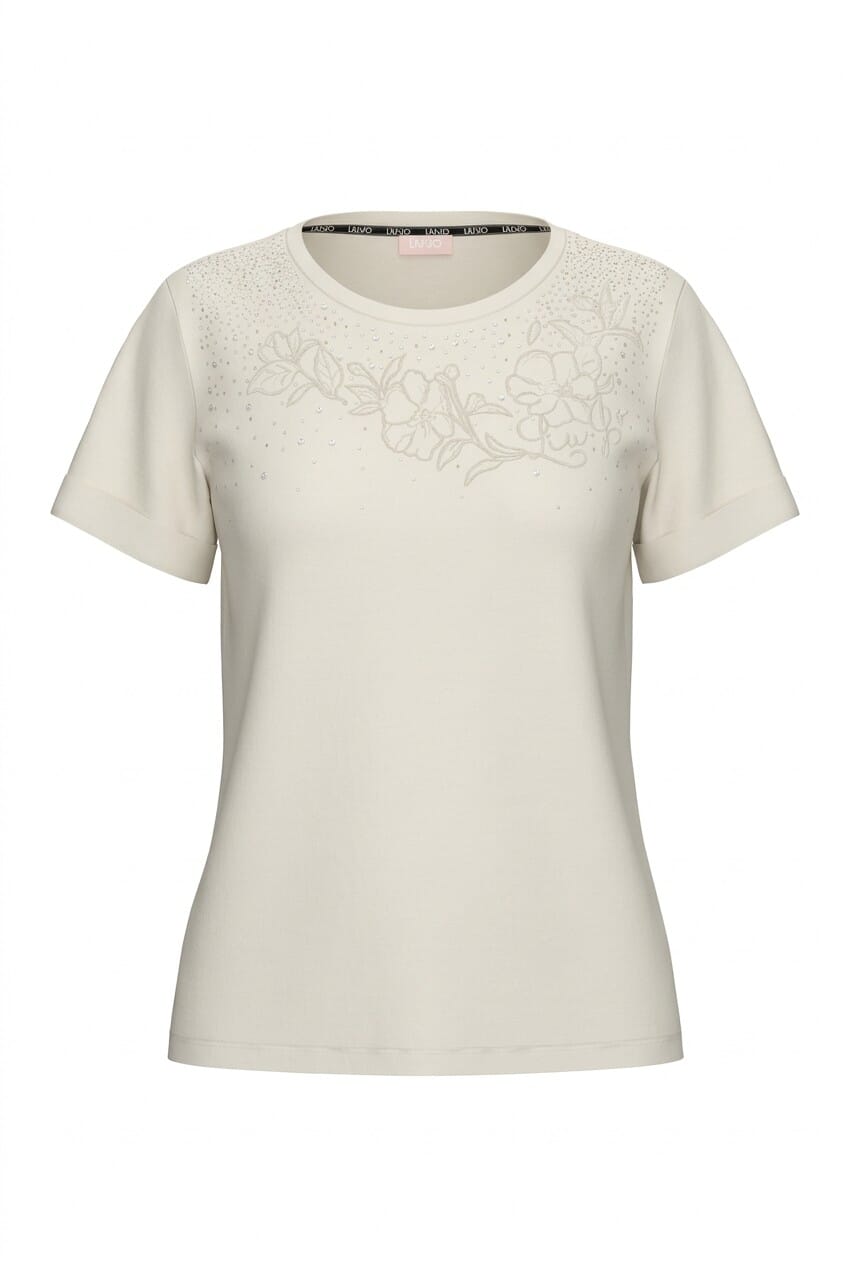 Liu Jo T-Shirt With Rhinestone And Floral Embroidery