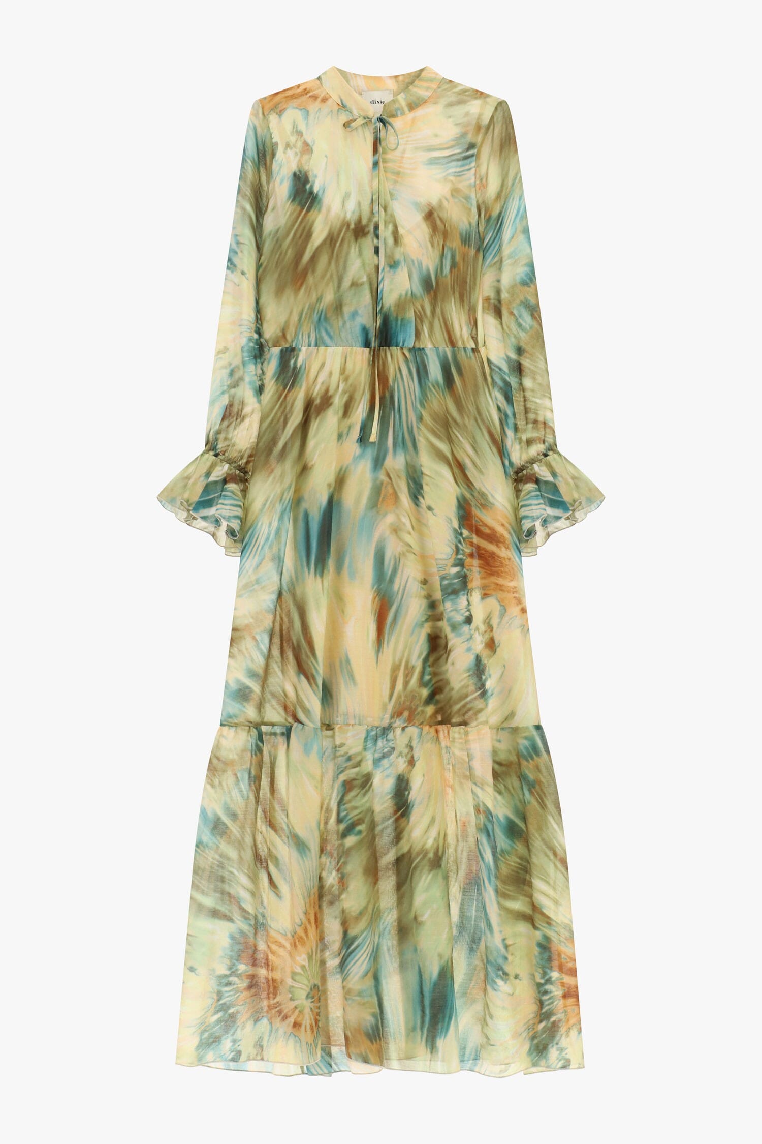 Robe longue Watercolour Print With Curly Sleeves Dixie