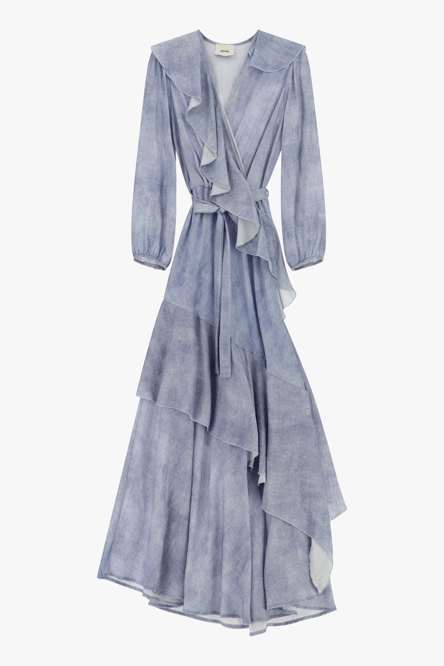 Robe longue croisée à volants asymétriques Dixie