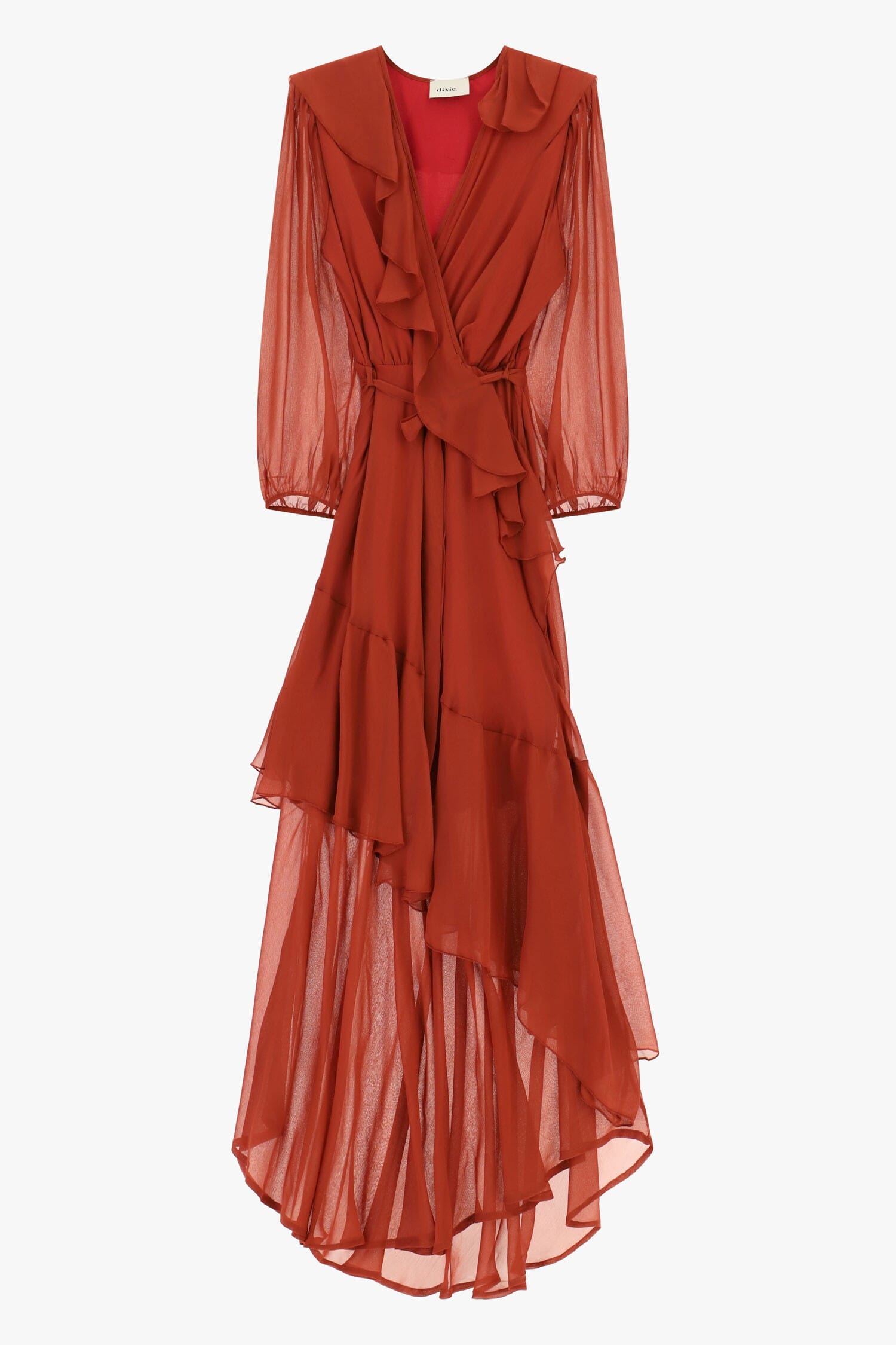 Abito Lungo Con Balze Asimmetriche E Cintura Dixie