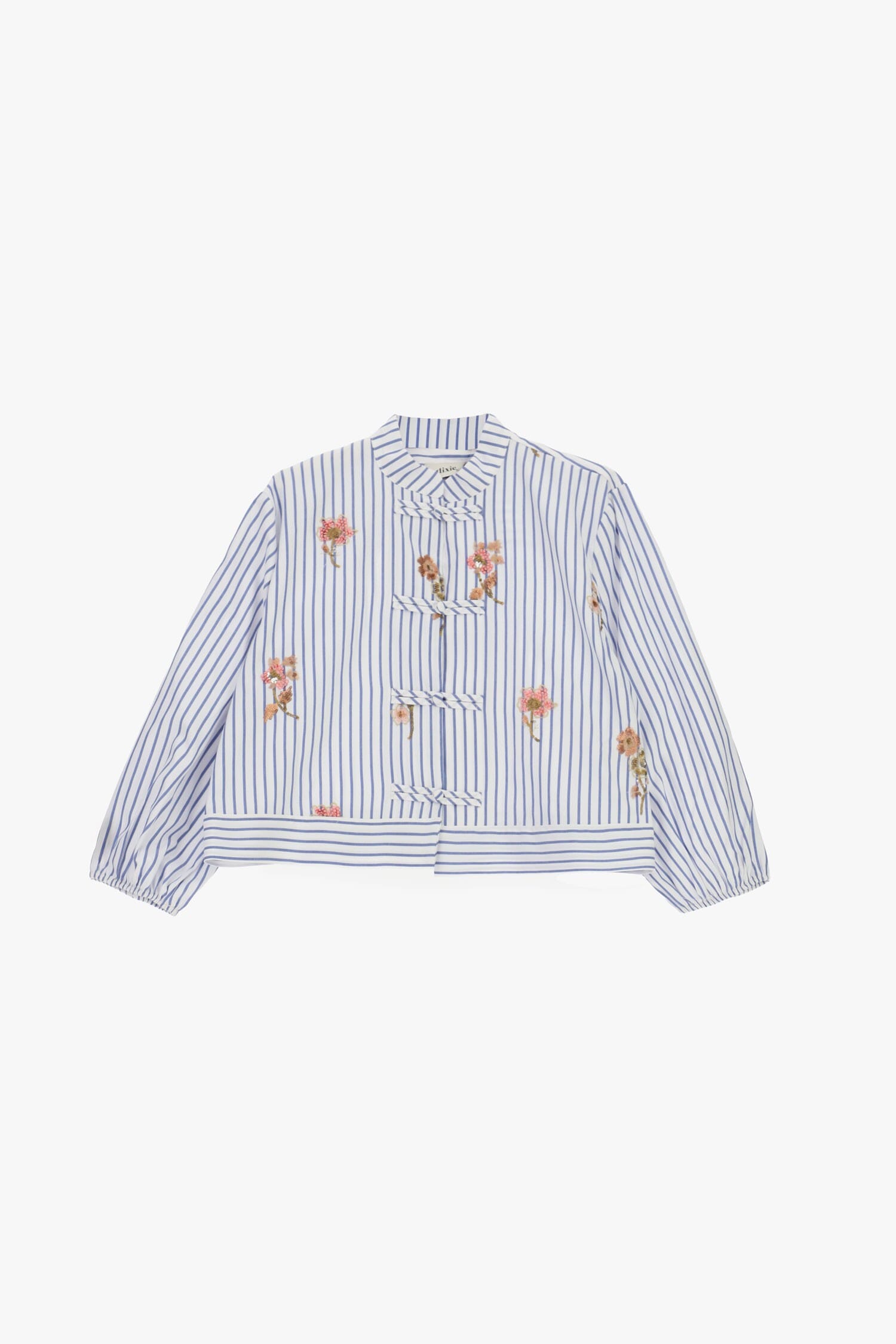 Striped Shirt With Floral Embroidery And Dixie Knot Closure