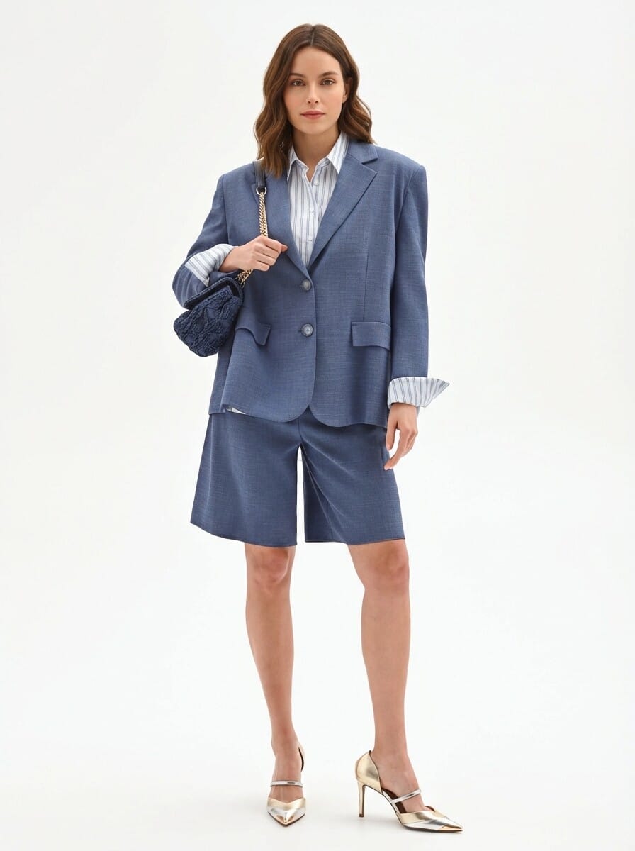 Bermuda In Tessuto Chambray Con Pinces Rinascimento