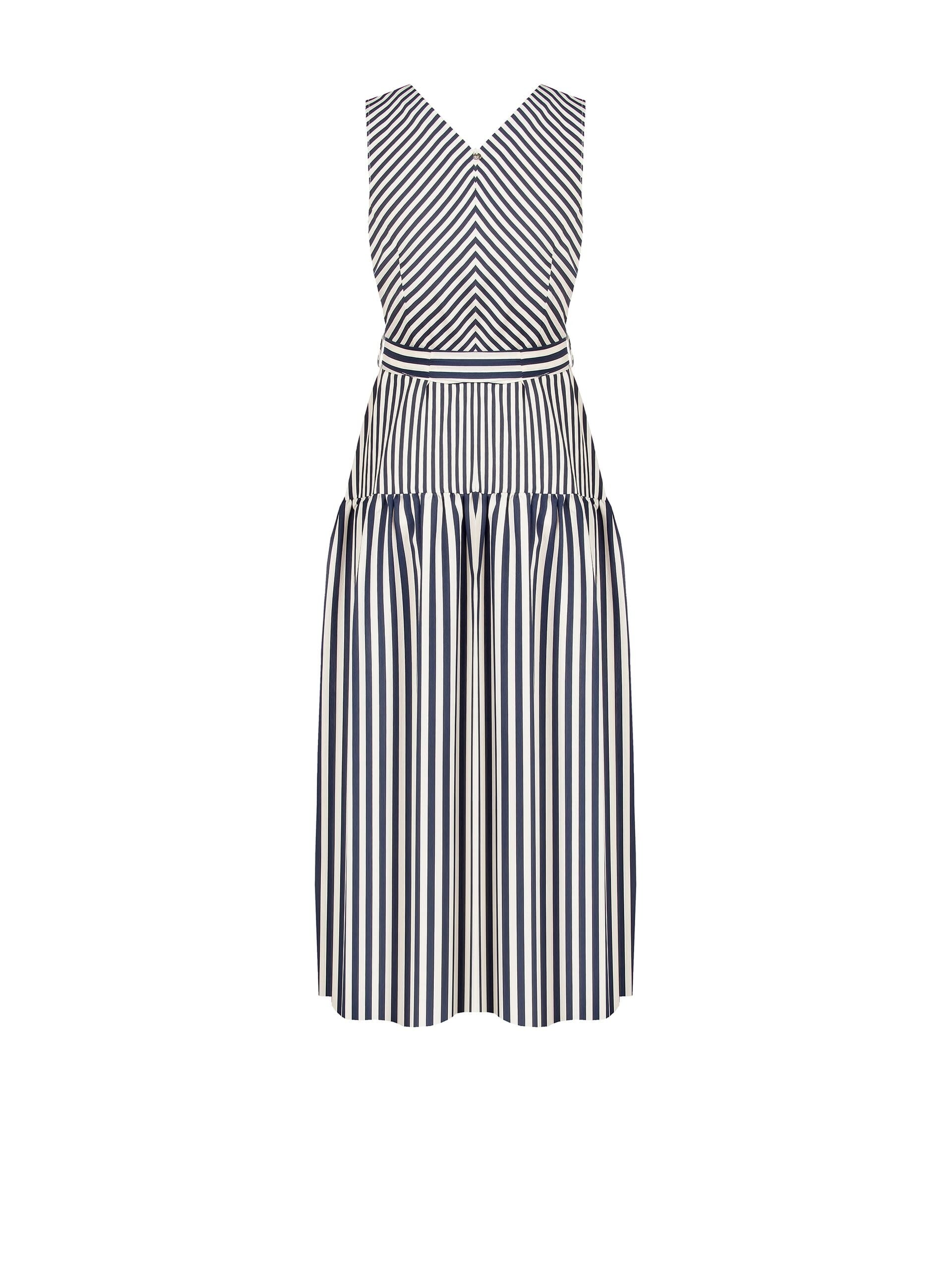 Robe midi à rayures en viscose mélangée avec encolure en V et ceinture coordonnée Rinascimento