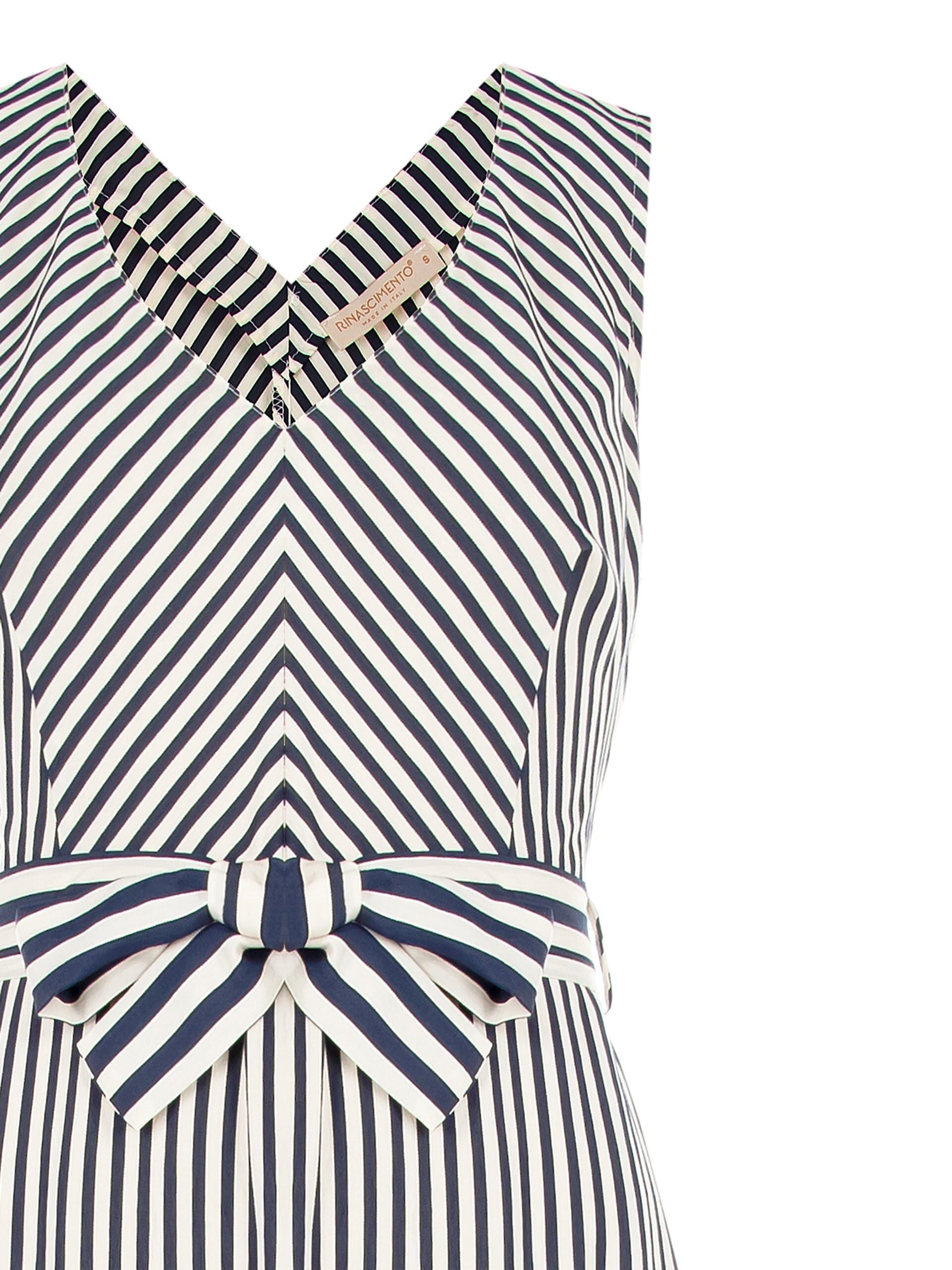 Robe midi à rayures en viscose mélangée avec encolure en V et ceinture coordonnée Rinascimento