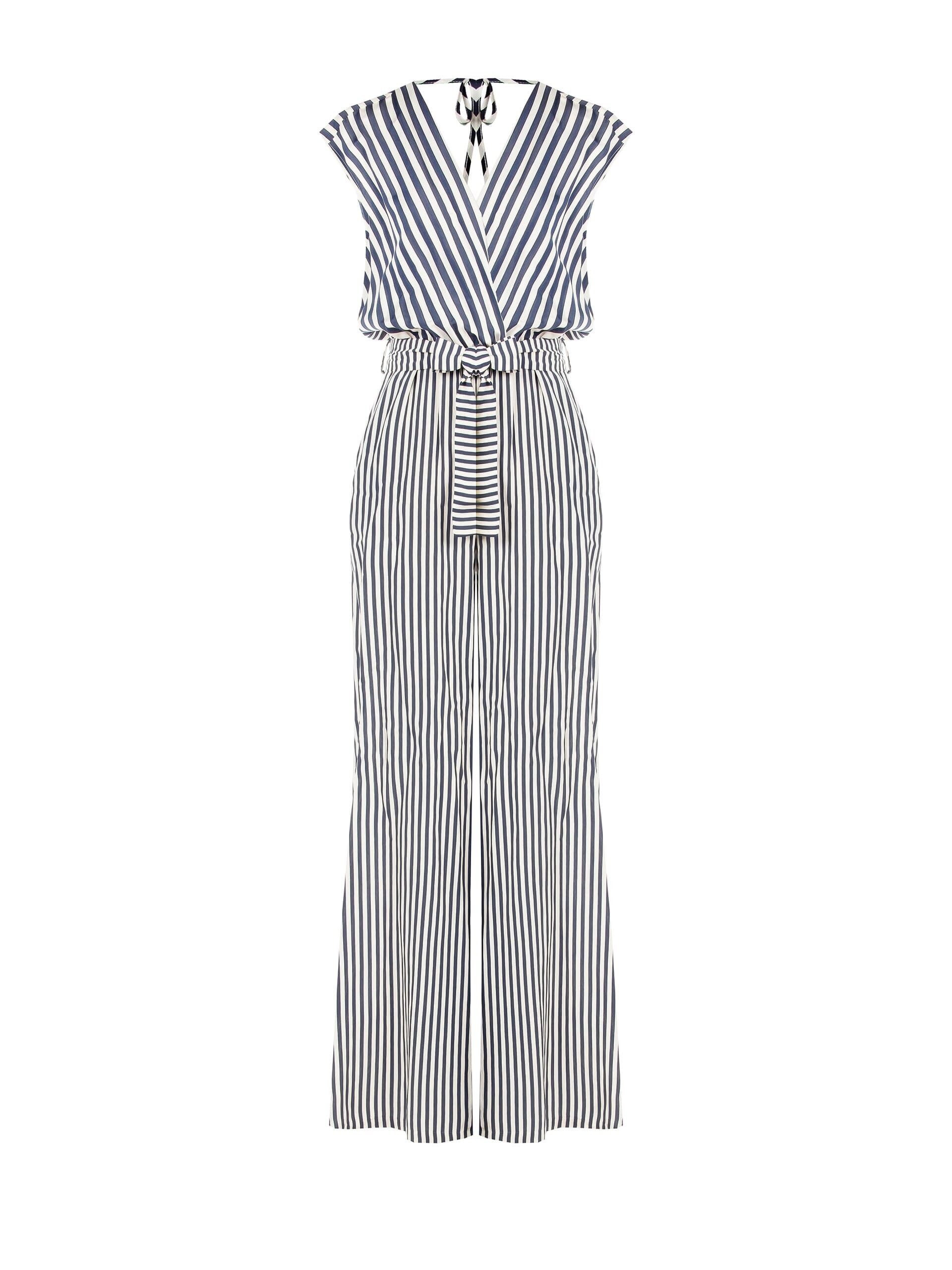 Combinaison palazzo en viscose mélangée rayée à double encolure en V Rinascimento