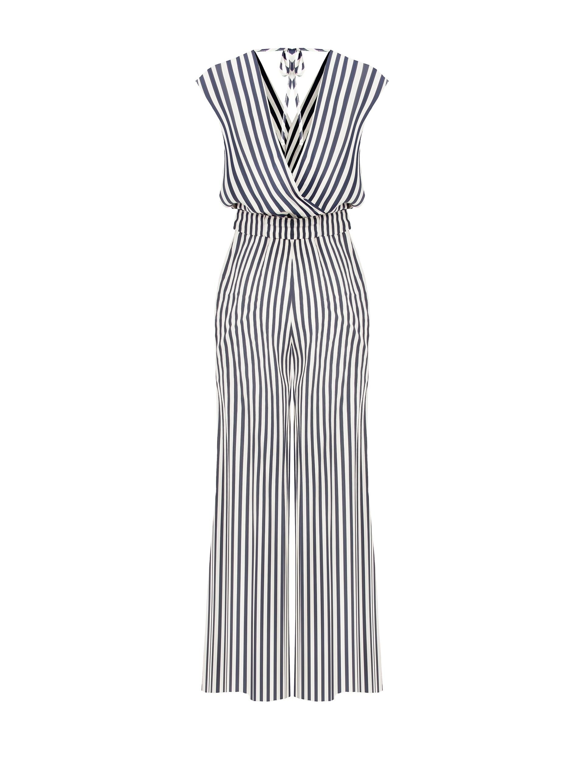 Combinaison palazzo en viscose mélangée rayée à double encolure en V Rinascimento