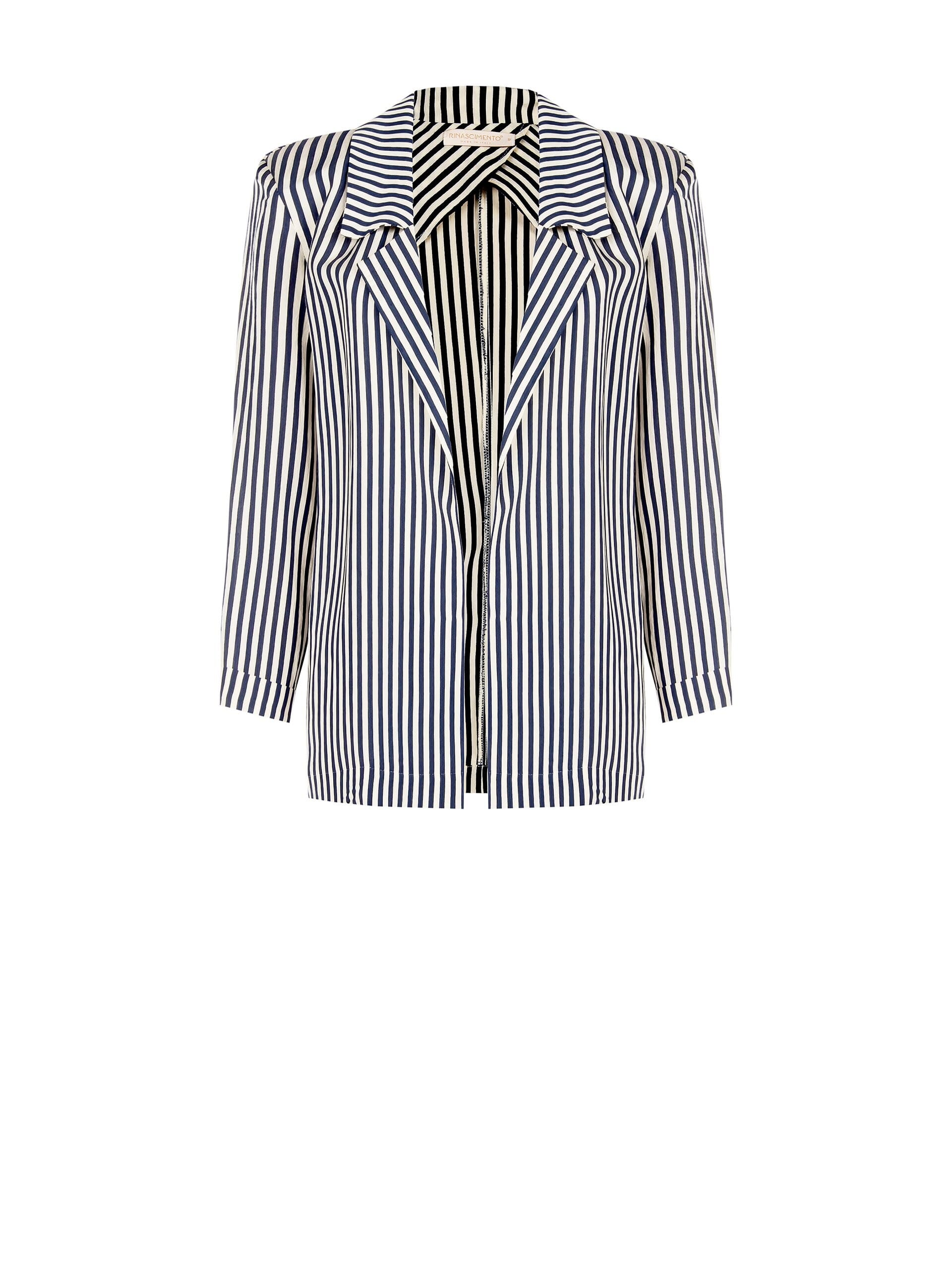 Rinascimento Striped Viscose Blend Wide Open Blazer Jacket