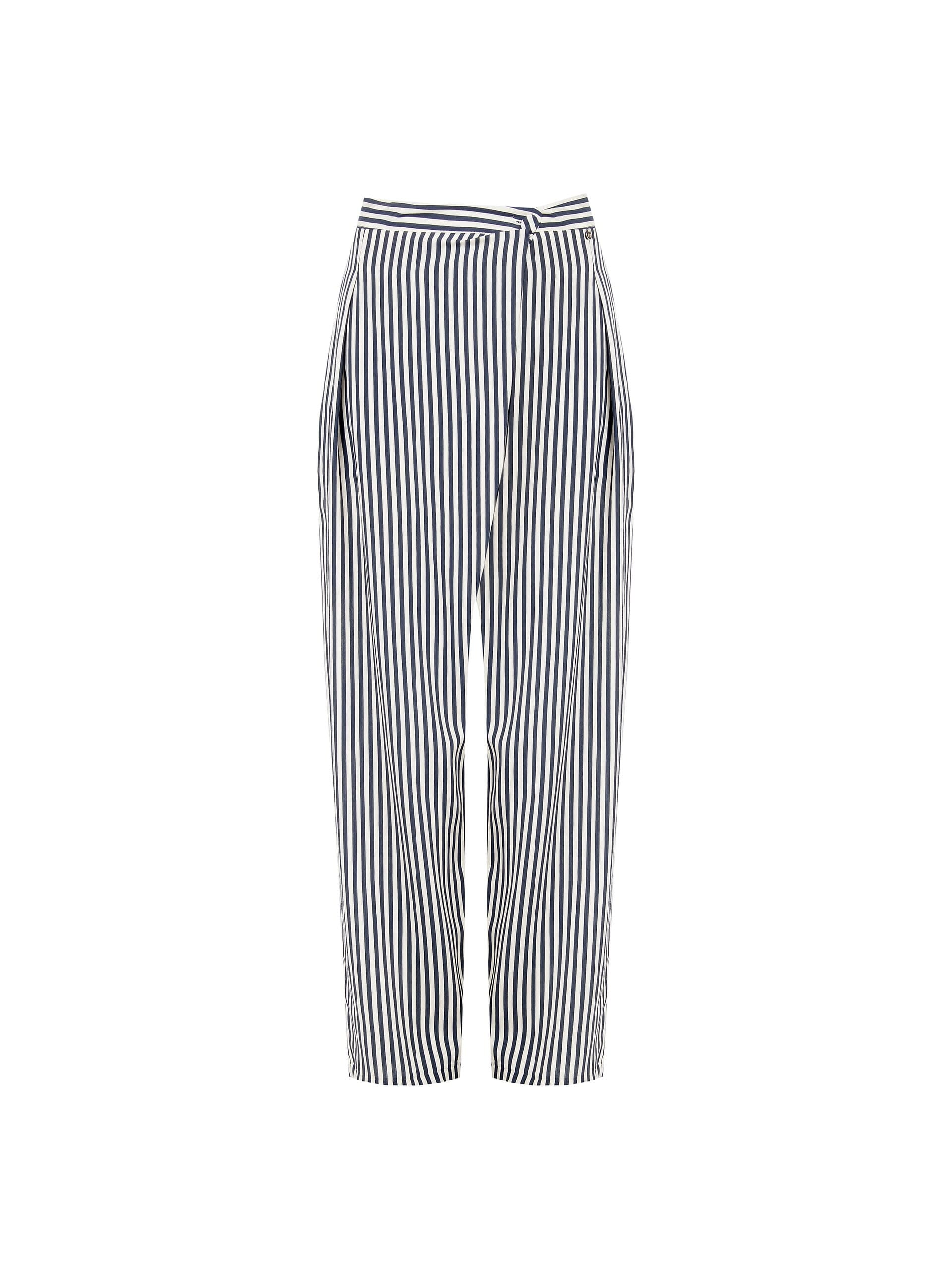 Striped Mixed Linen and Viscose Palazzo Trousers With Asymmetrical Panel Rinascimento
