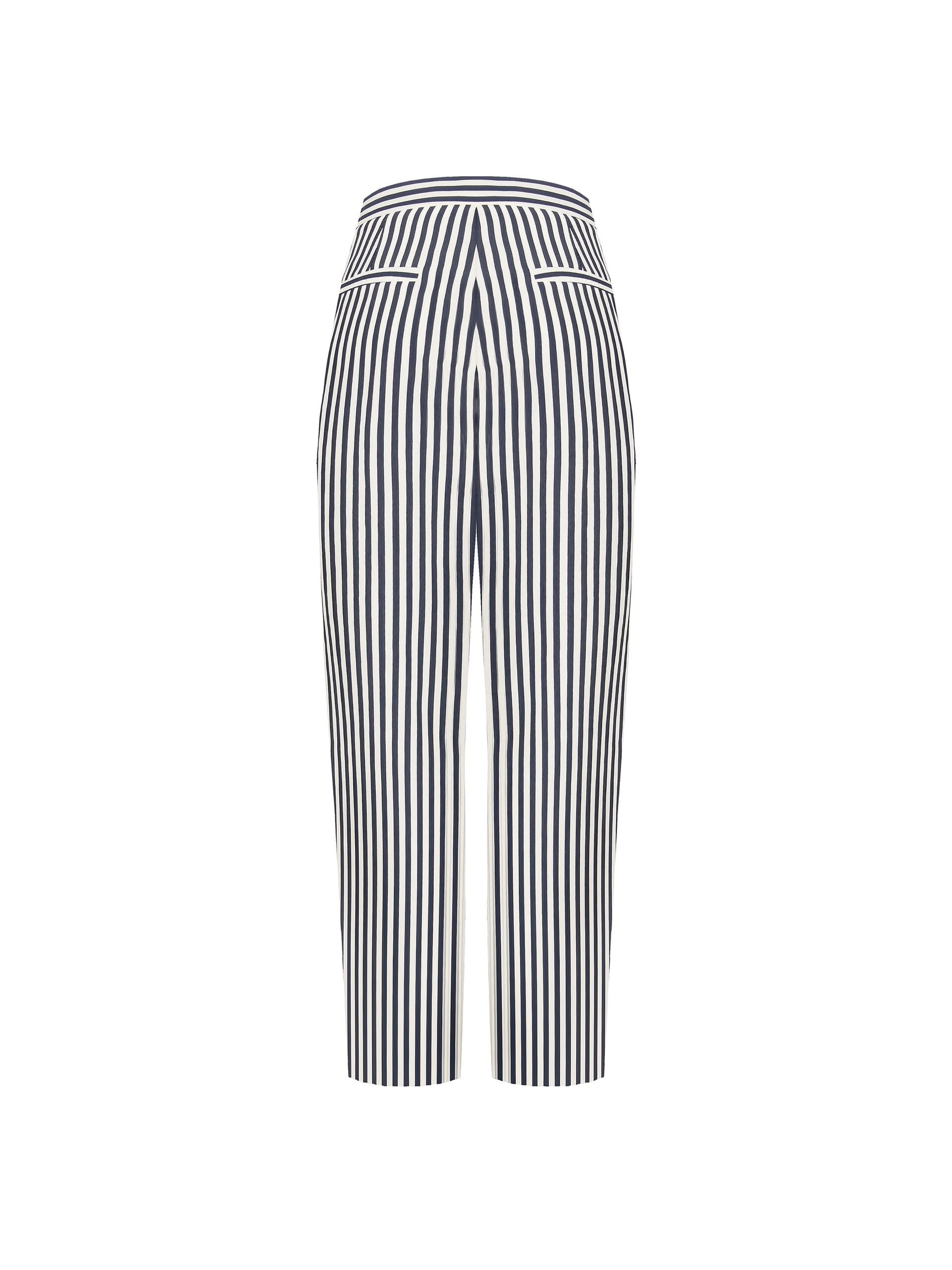 Striped Mixed Linen and Viscose Palazzo Trousers With Asymmetrical Panel Rinascimento