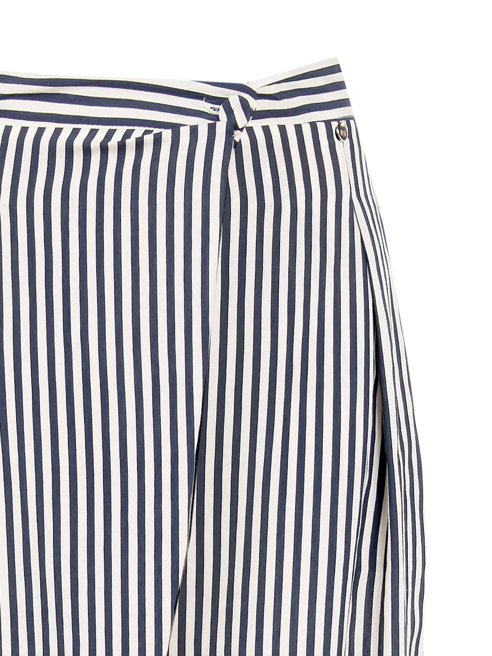 Striped Mixed Linen and Viscose Palazzo Trousers With Asymmetrical Panel Rinascimento