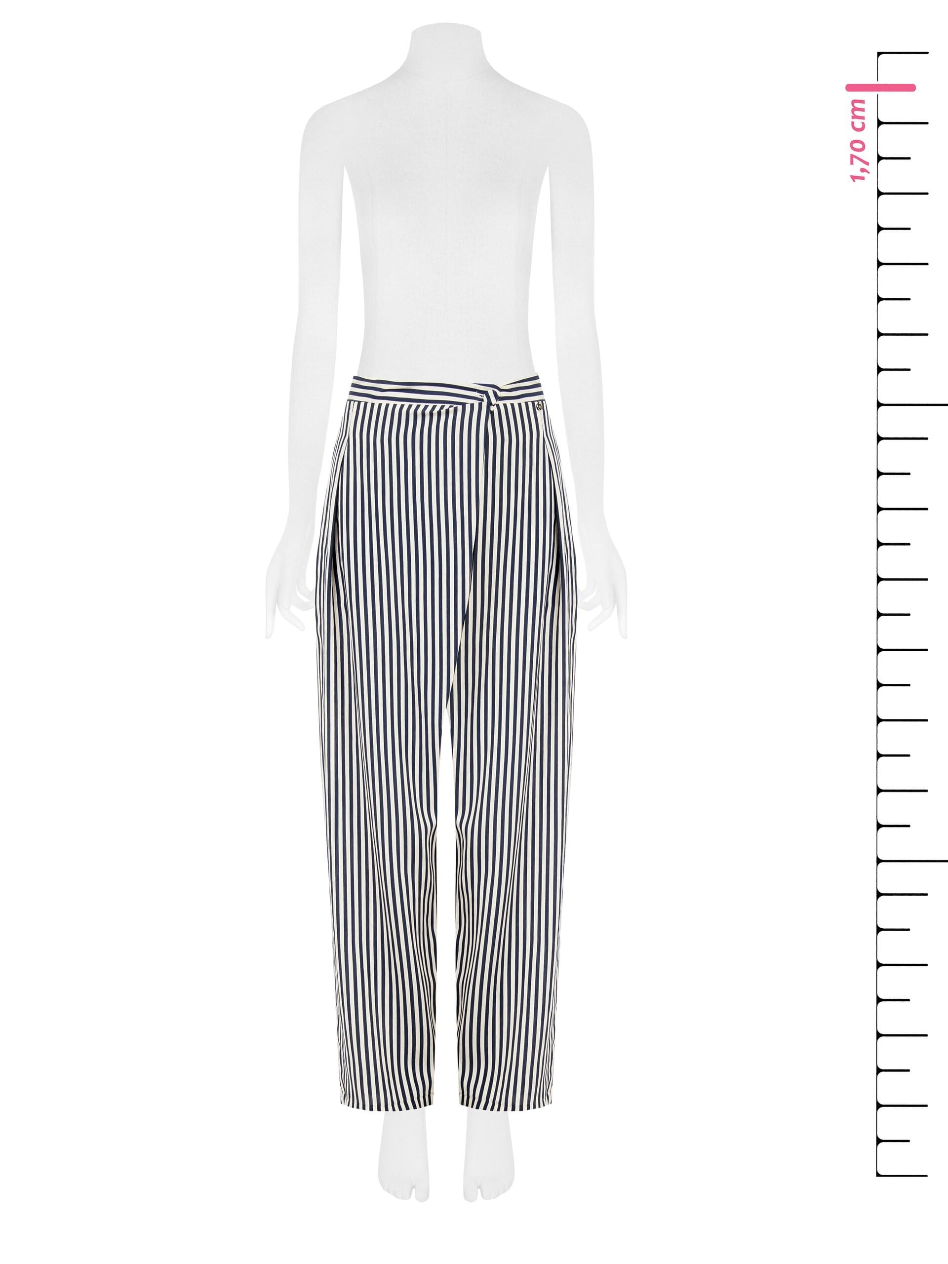 Striped Mixed Linen and Viscose Palazzo Trousers With Asymmetrical Panel Rinascimento
