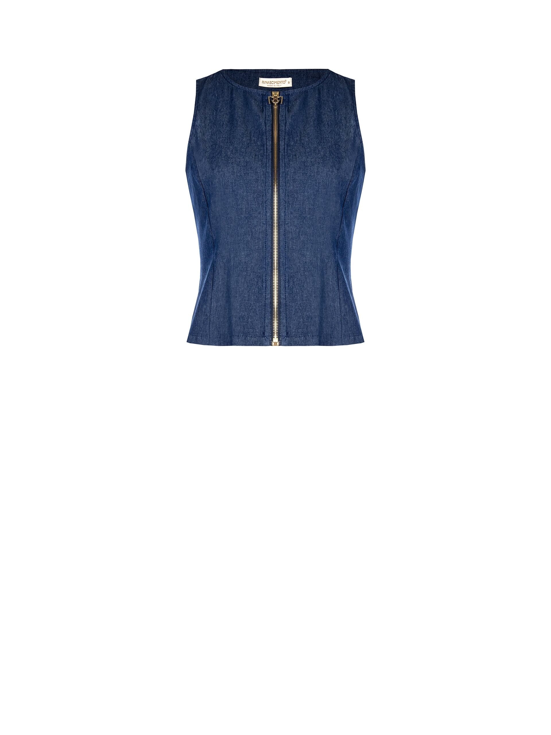 Lightweight Denim Waistcoat With Zip Logo Rr Rinascimento