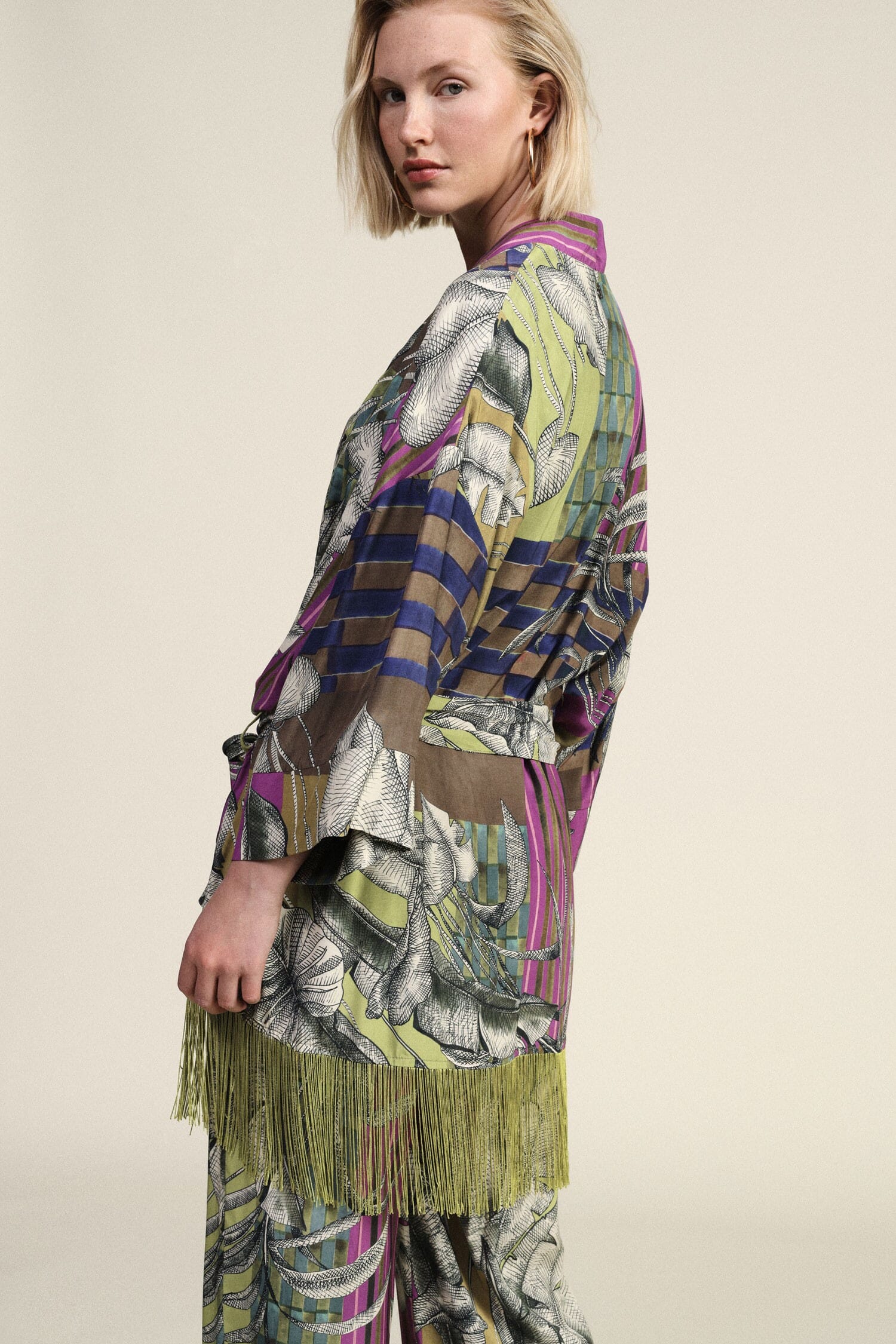 Blazer With Fringes And Dixie Graphic Pattern