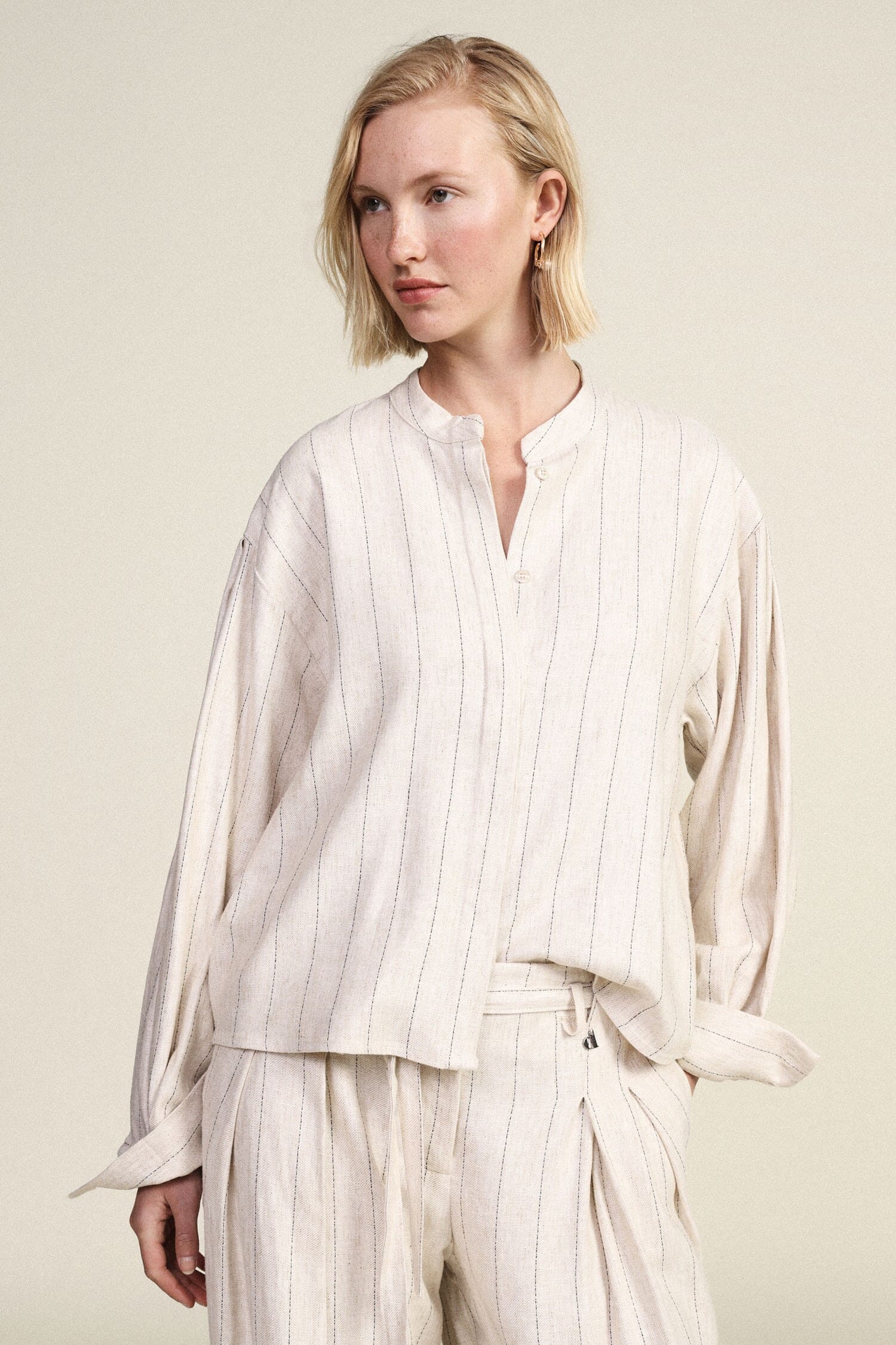 Chemise rayée à manches longues et col arrondi Dixie