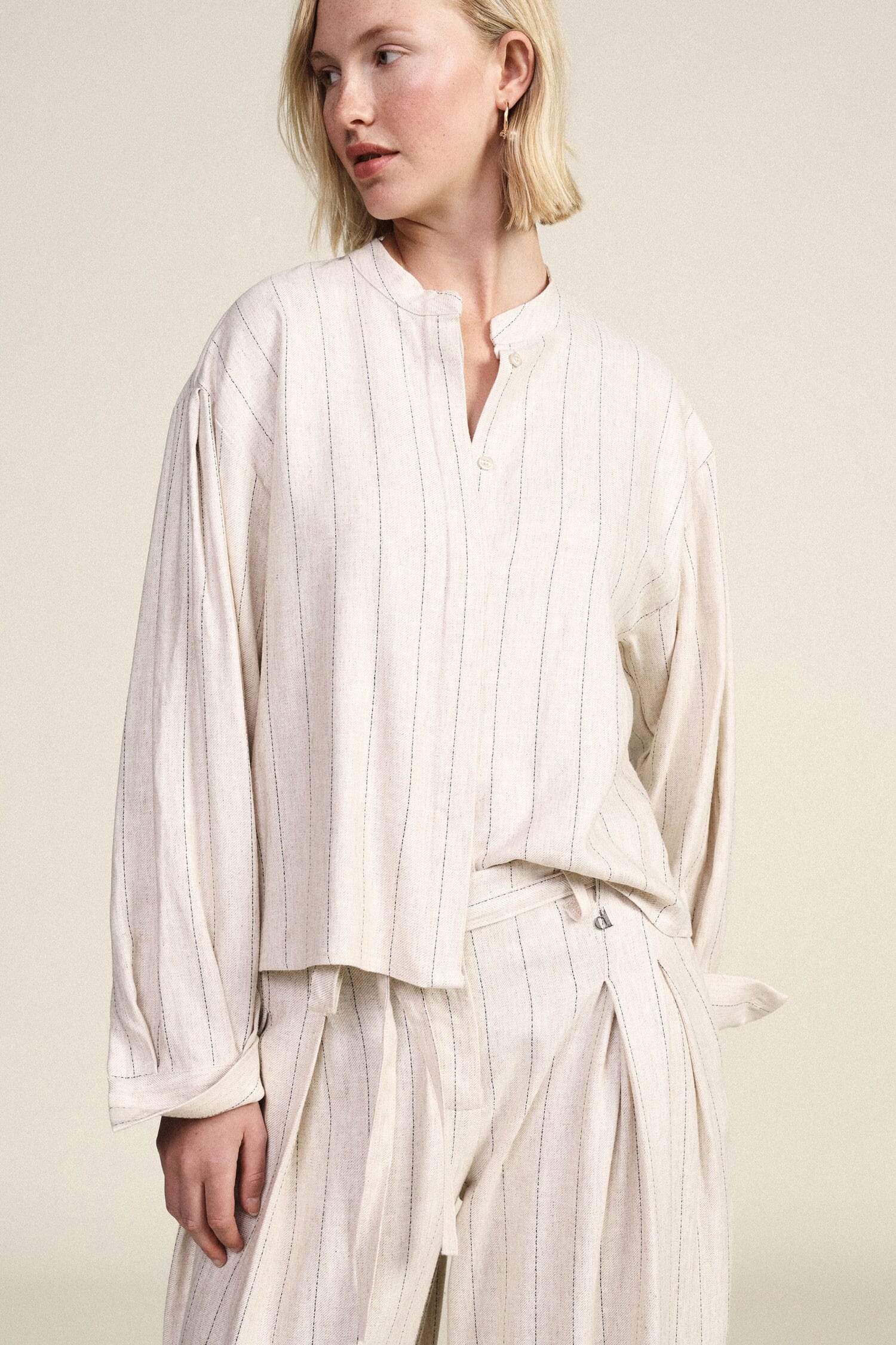 Chemise rayée à manches longues et col arrondi Dixie