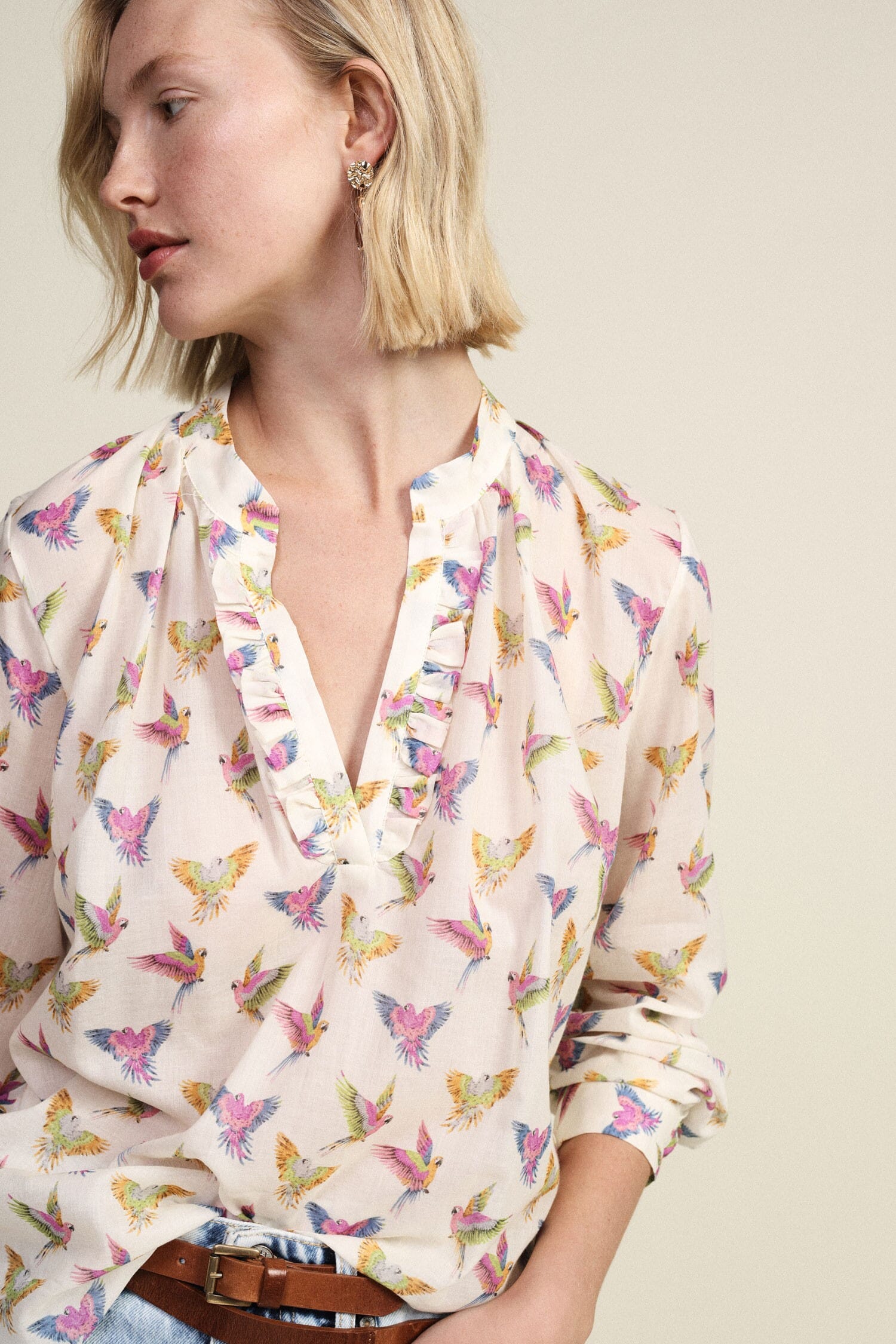 Fantasy Blouse With Ruffled Neckline And Long Sleeves Dixie
